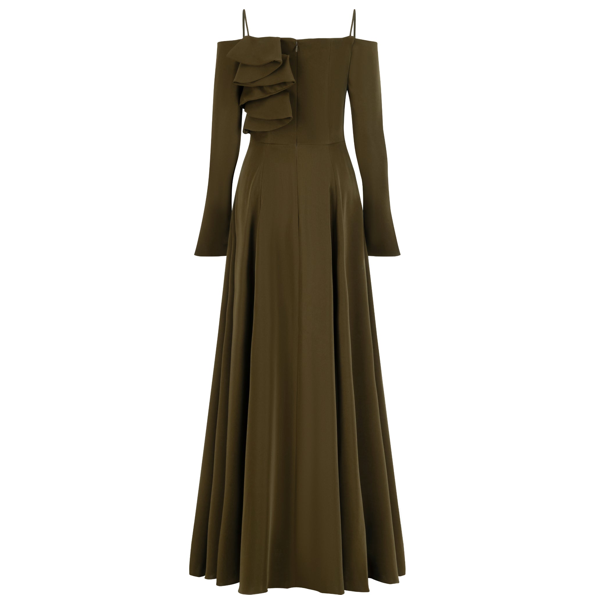 Off-shoulder A-line Crepe Gown with Bodice Applique