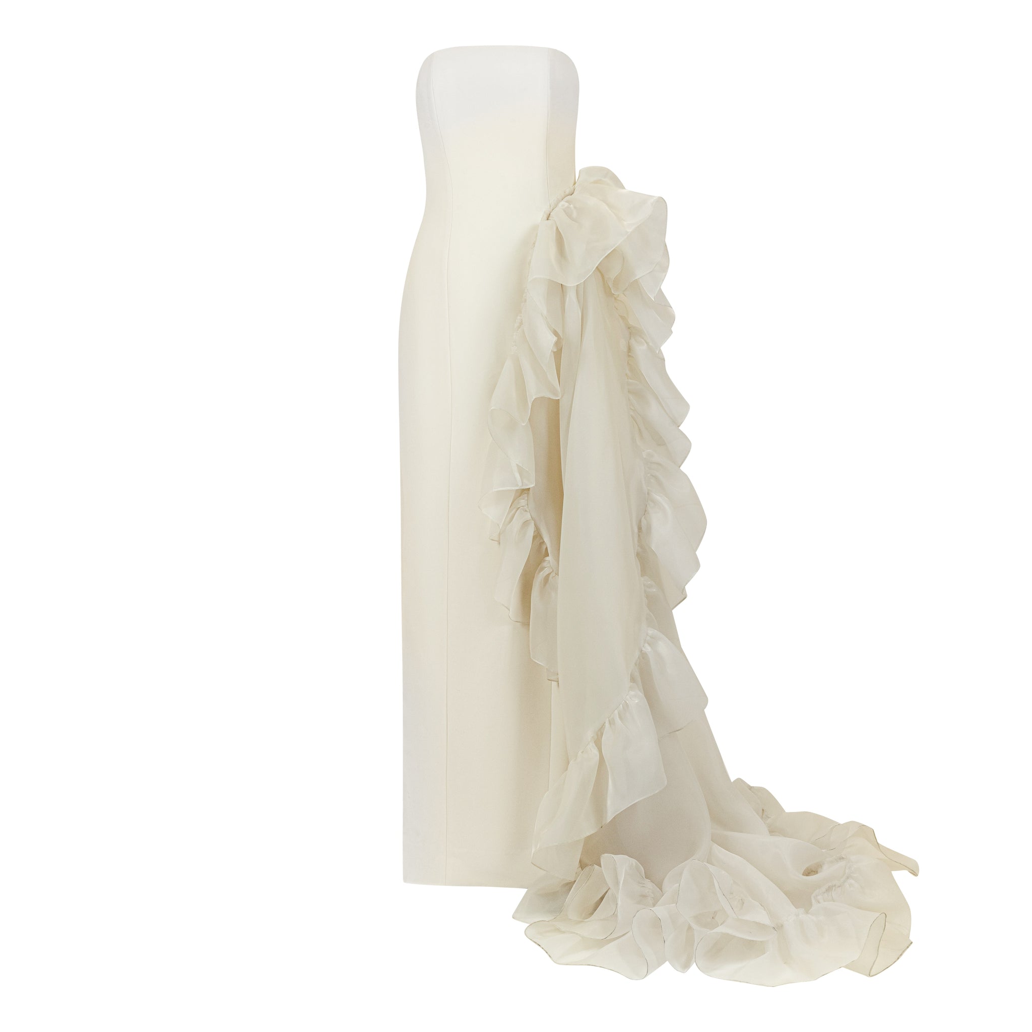 Strapless Gown With Side Organza Ruched Drape