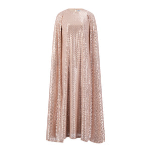 Pink Cape Chiffon Kaftan with silver leather embroidery