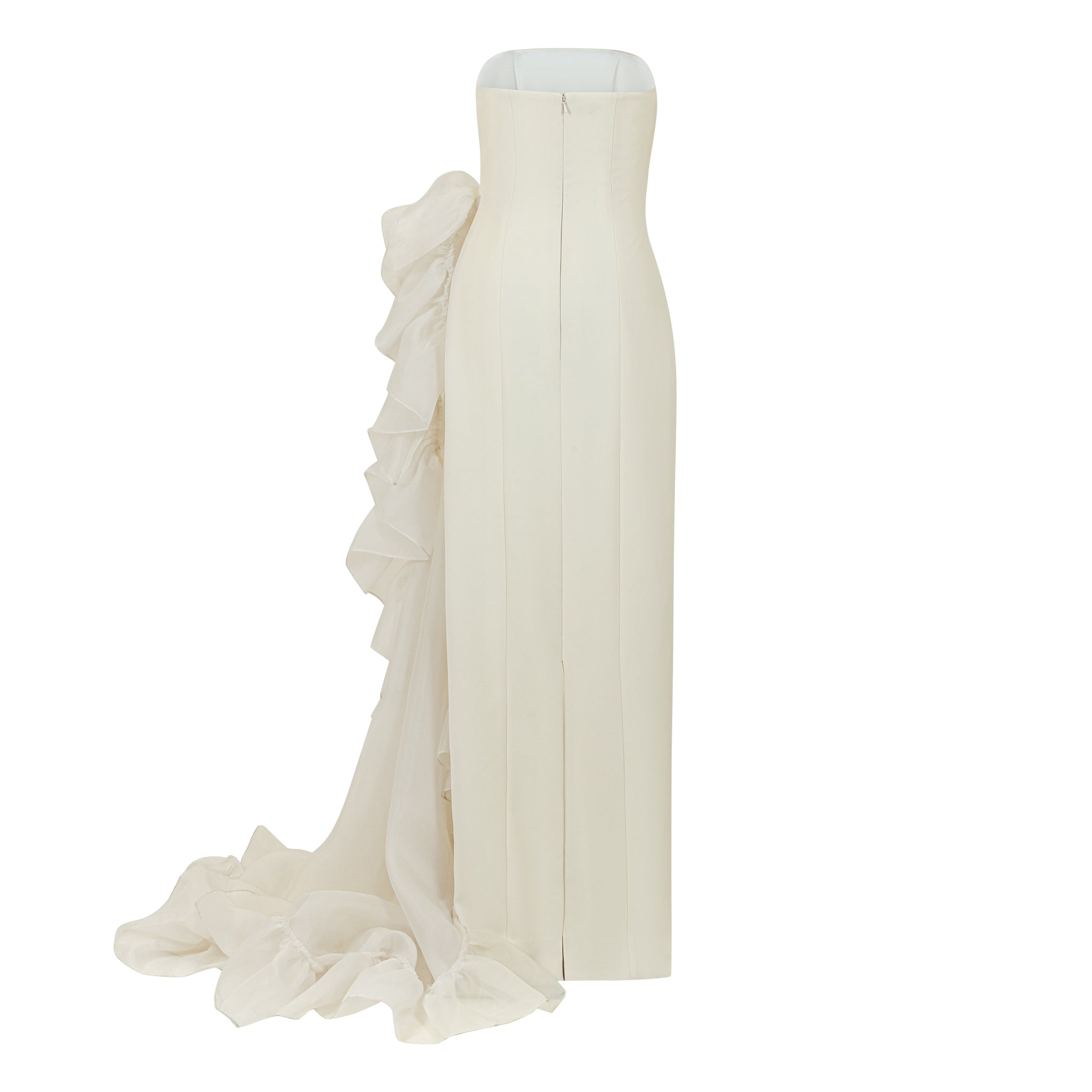 Strapless Gown With Side Organza Ruched Drape