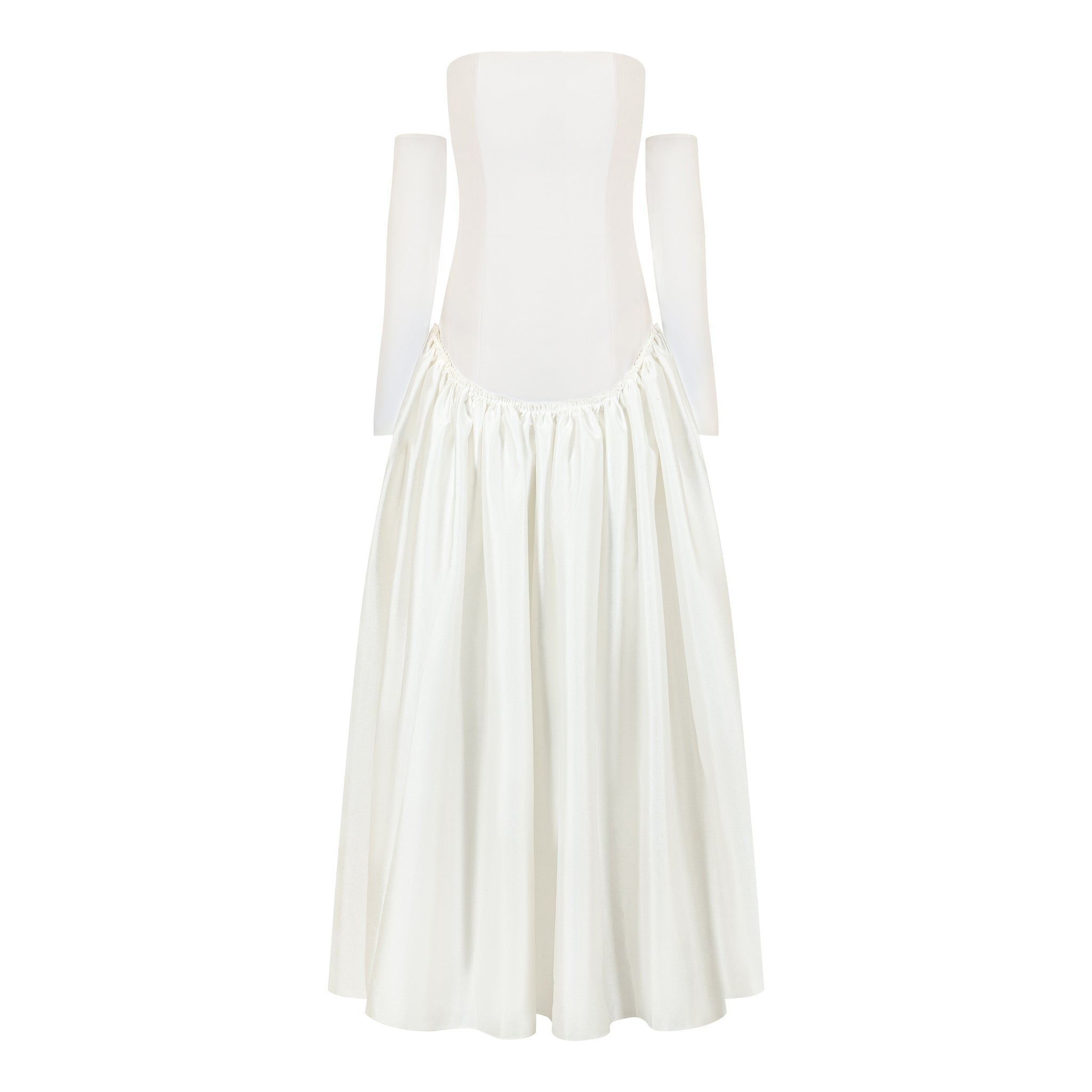 Off-Shoulder Crepe Gown With Puff Mikado Skirt