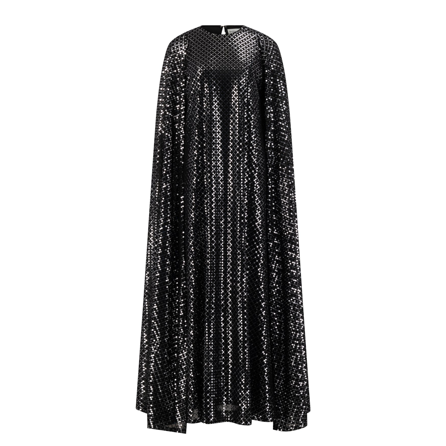 Black and Silver Cape Chiffon Kaftan with silver leather embroidery