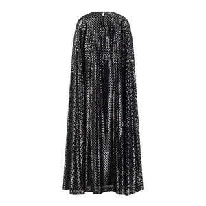 Black and Silver Cape Chiffon Kaftan with silver leather embroidery