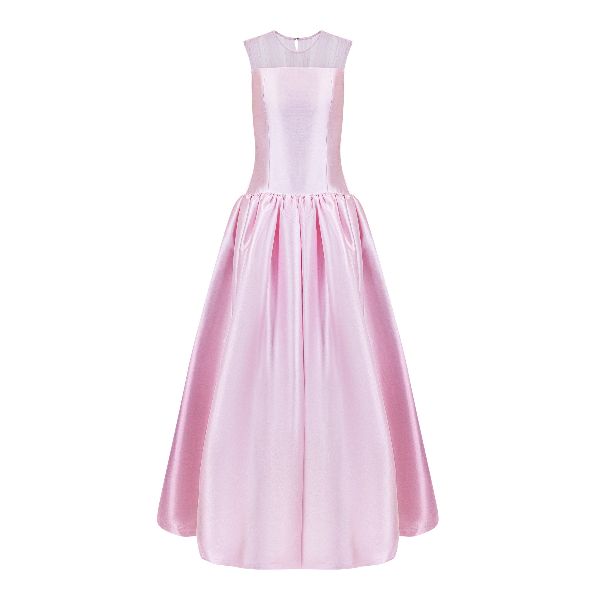 Sleeveless Mikado Gown With Tulle Cape
