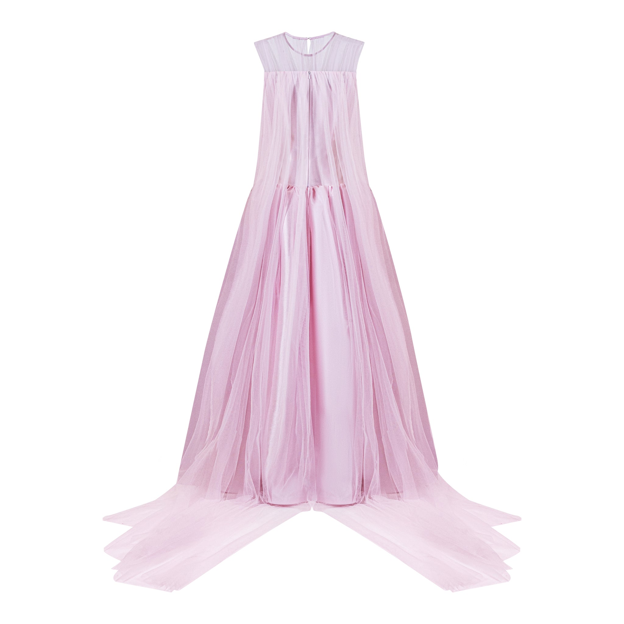 Sleeveless Mikado Gown With Tulle Cape