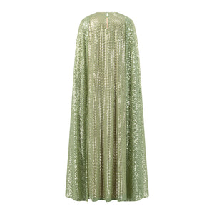 Green Cape Chiffon Kaftan with silver leather embroidery