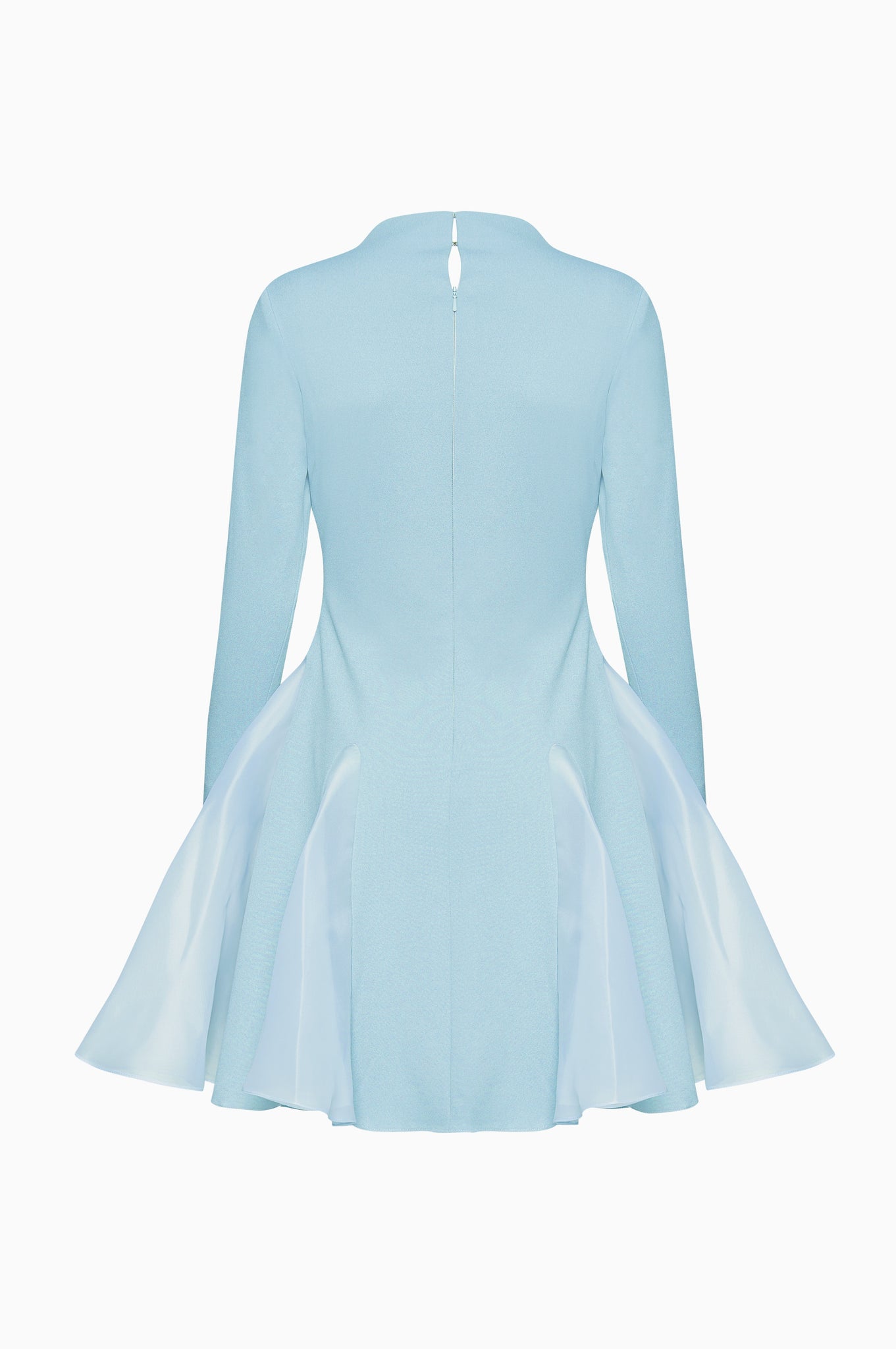 High neck long sleeve mini dress with organza inserts