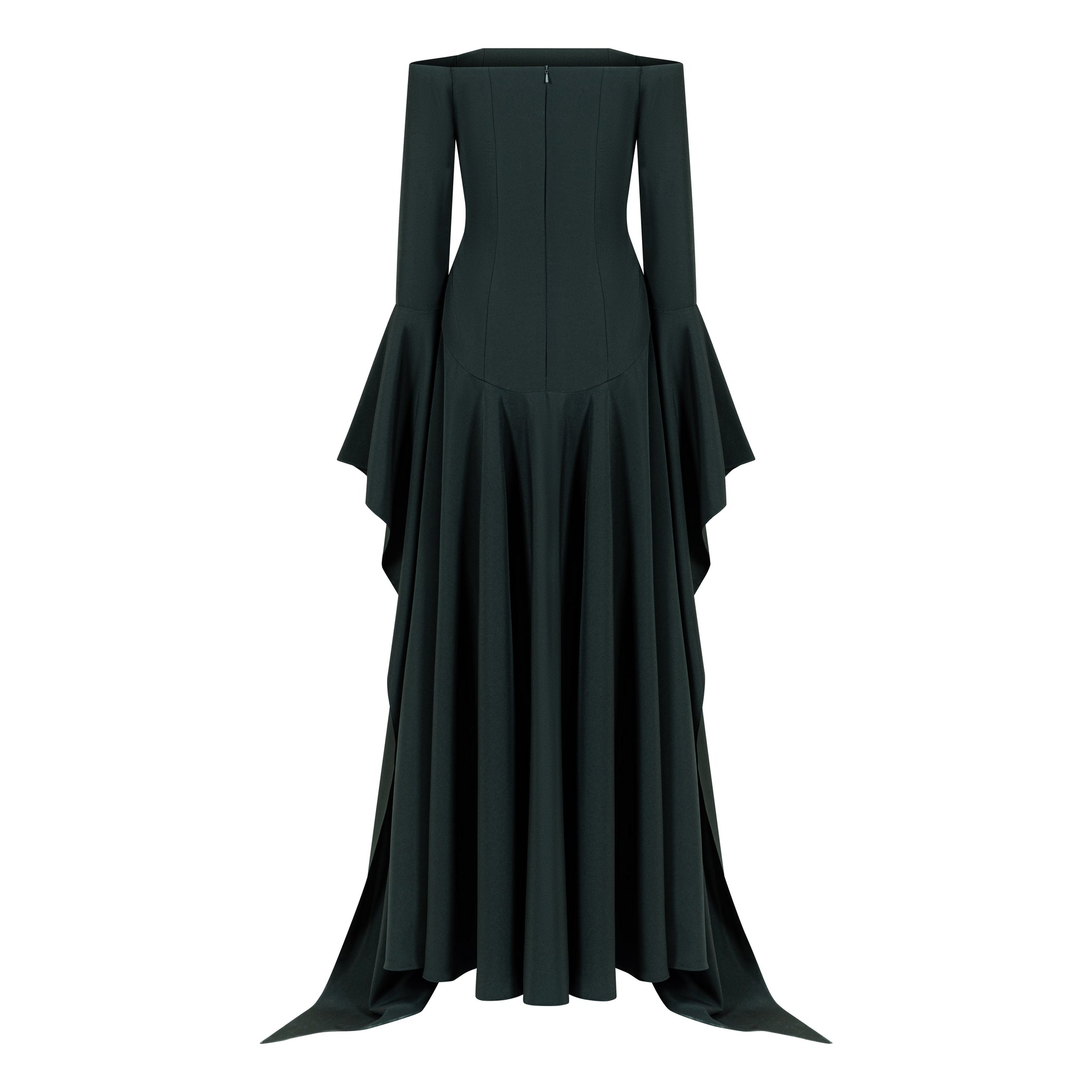Off-Shoulder Statement Sleeve Crepe Gown