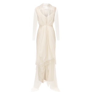 High Neck Illusion Sleeve Gown with Tulle Train