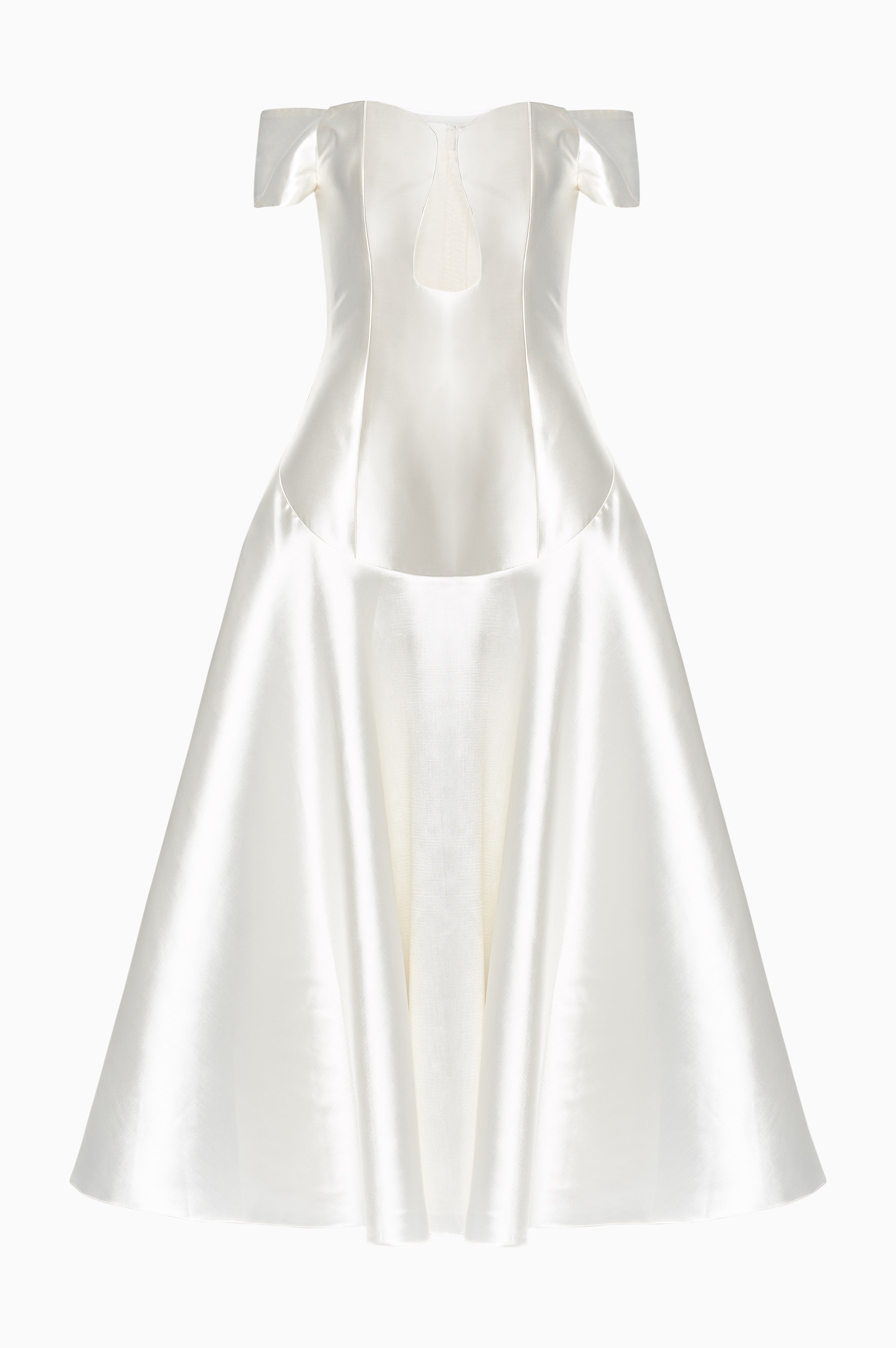 Off Shoulder A Line Mikado Gown with Illusion Plunge Neckline