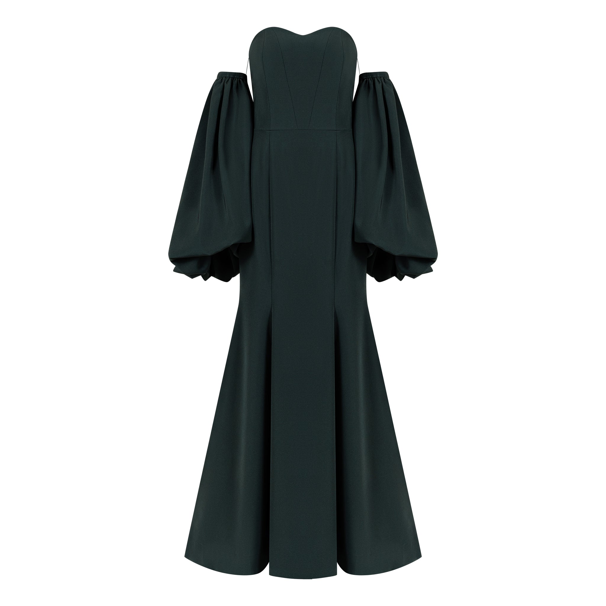 Off-shoulder Mermaid Crepe Gown With Balloon Sleeve