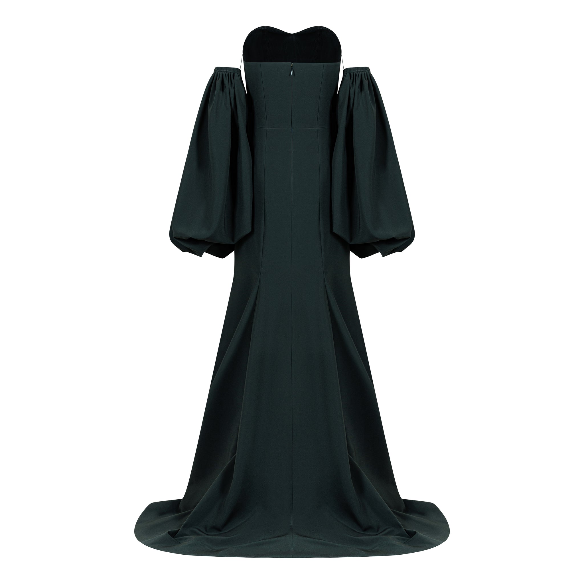 Off-shoulder Mermaid Crepe Gown With Balloon Sleeve