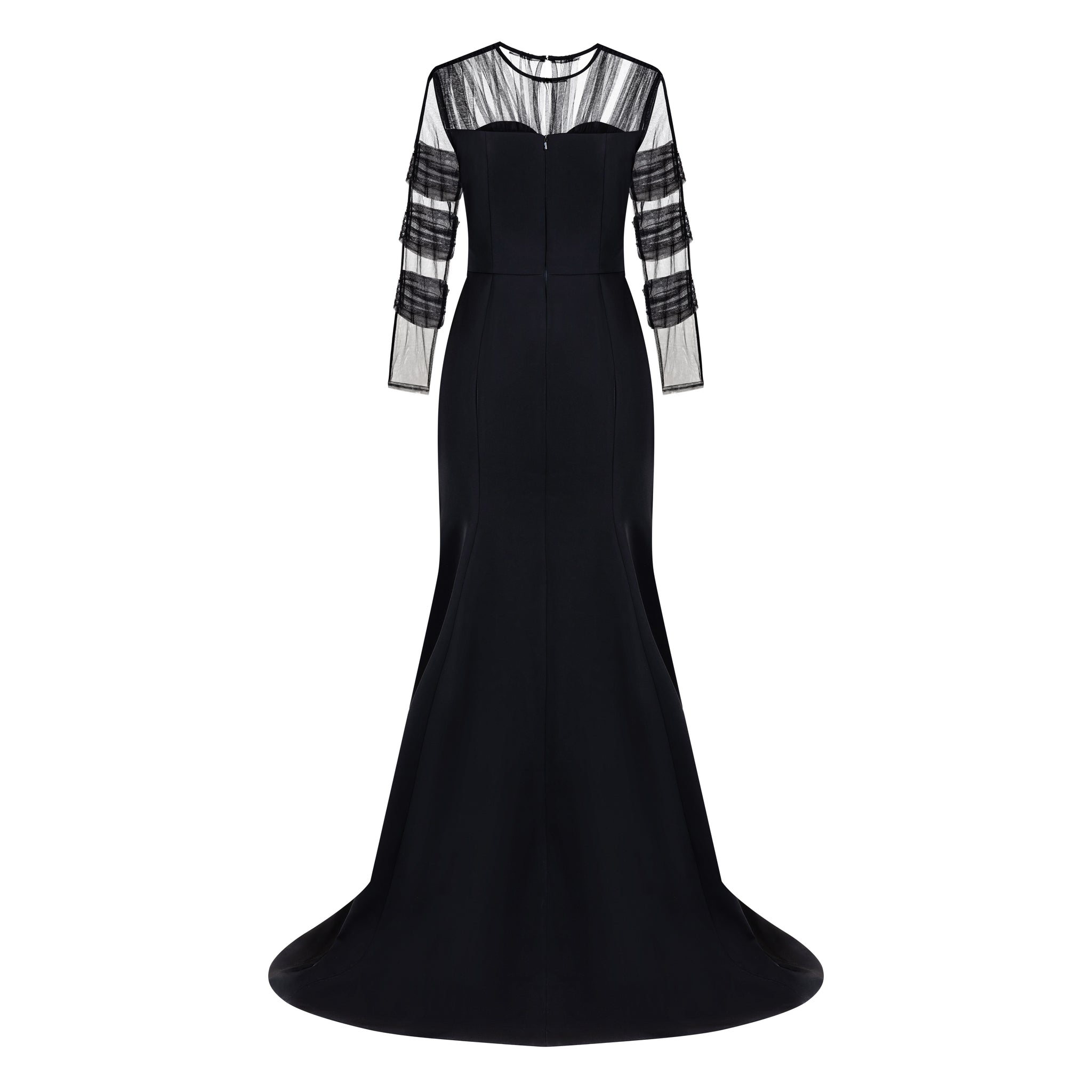 Long Illusion Sleeve Black  Mermaid Gown