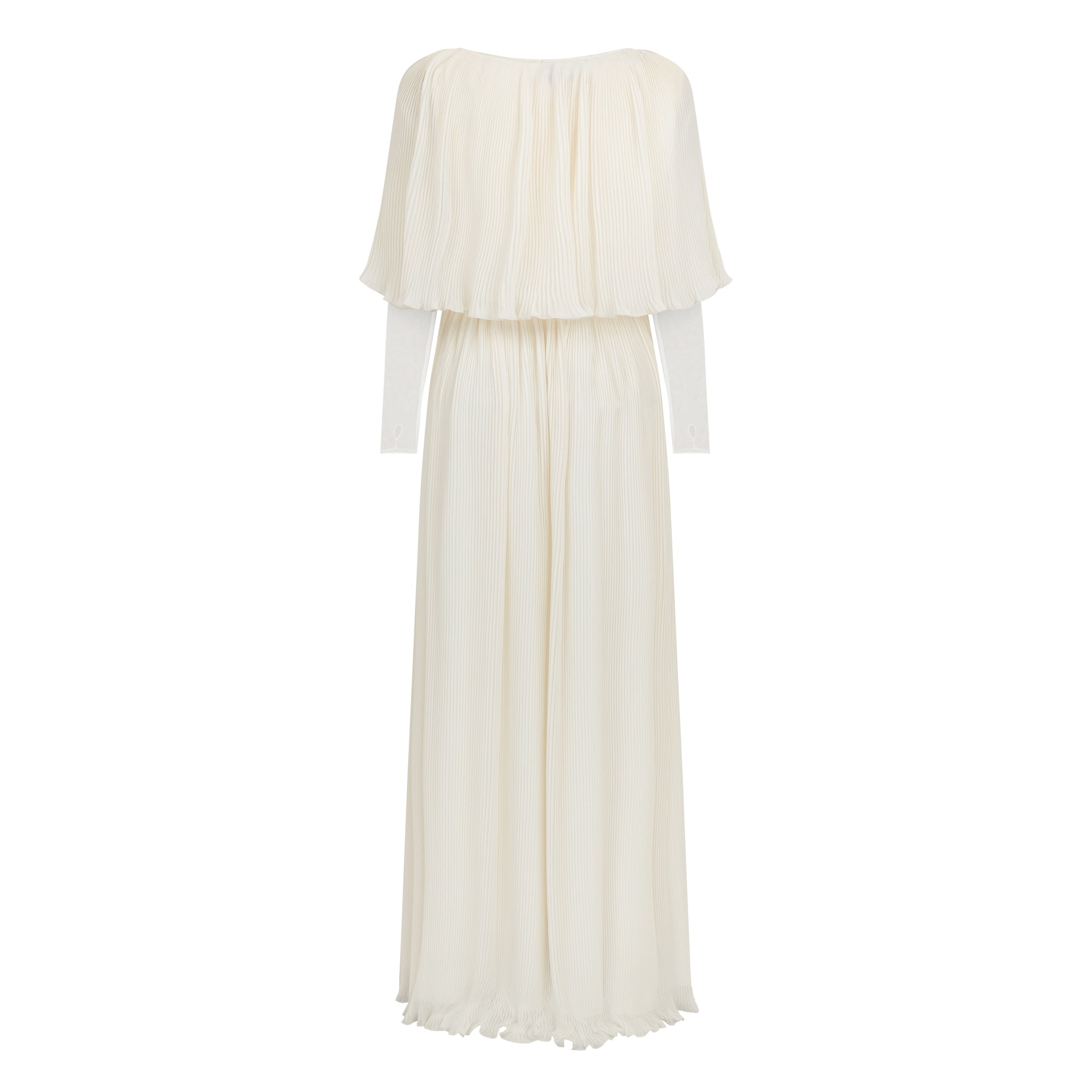 Pleated Cape Bodice Gown And Illusion Sleeve