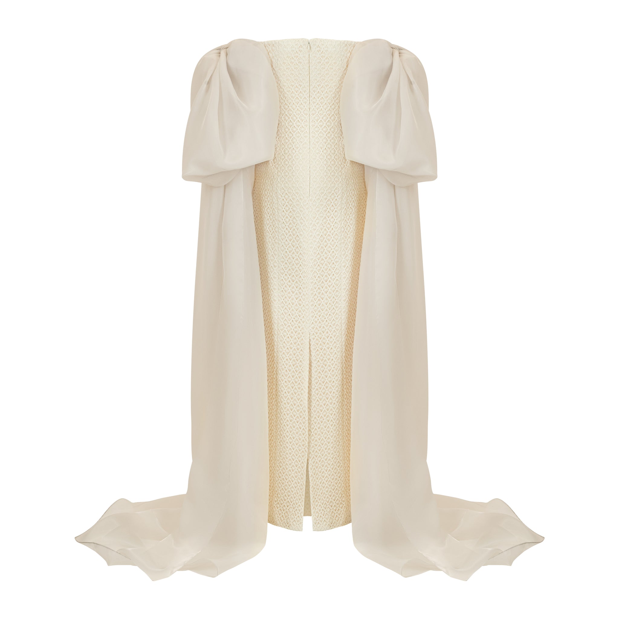 Off-shoulder Crochet Gown With Organza Bows