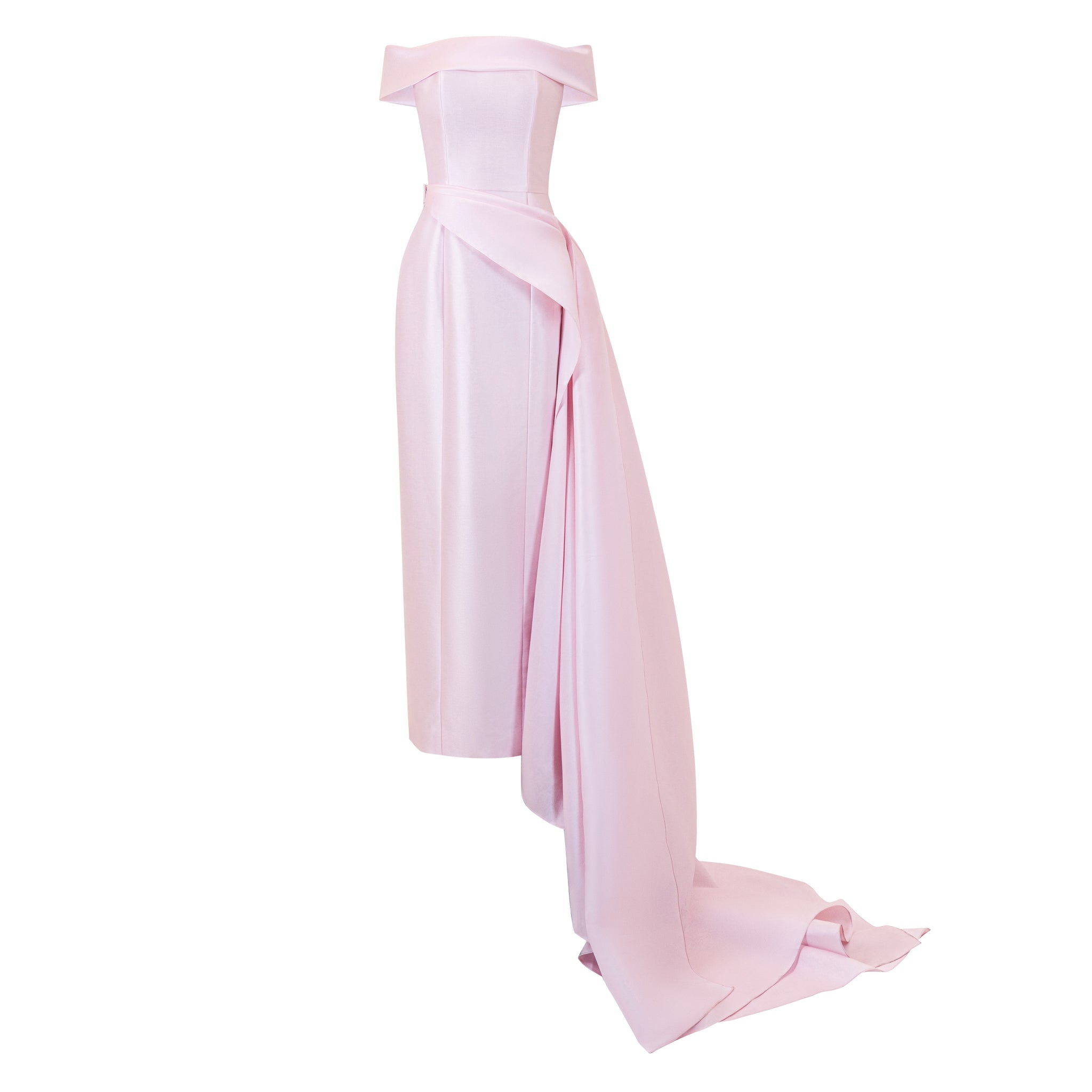 Off-Shoulder Skinny Mikado Gown With Side Train