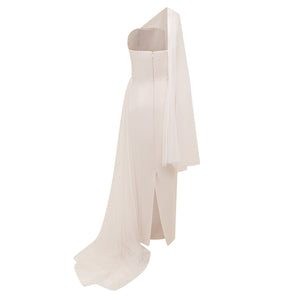 Strapless Gown with Asymmetric Tulle Sleeve