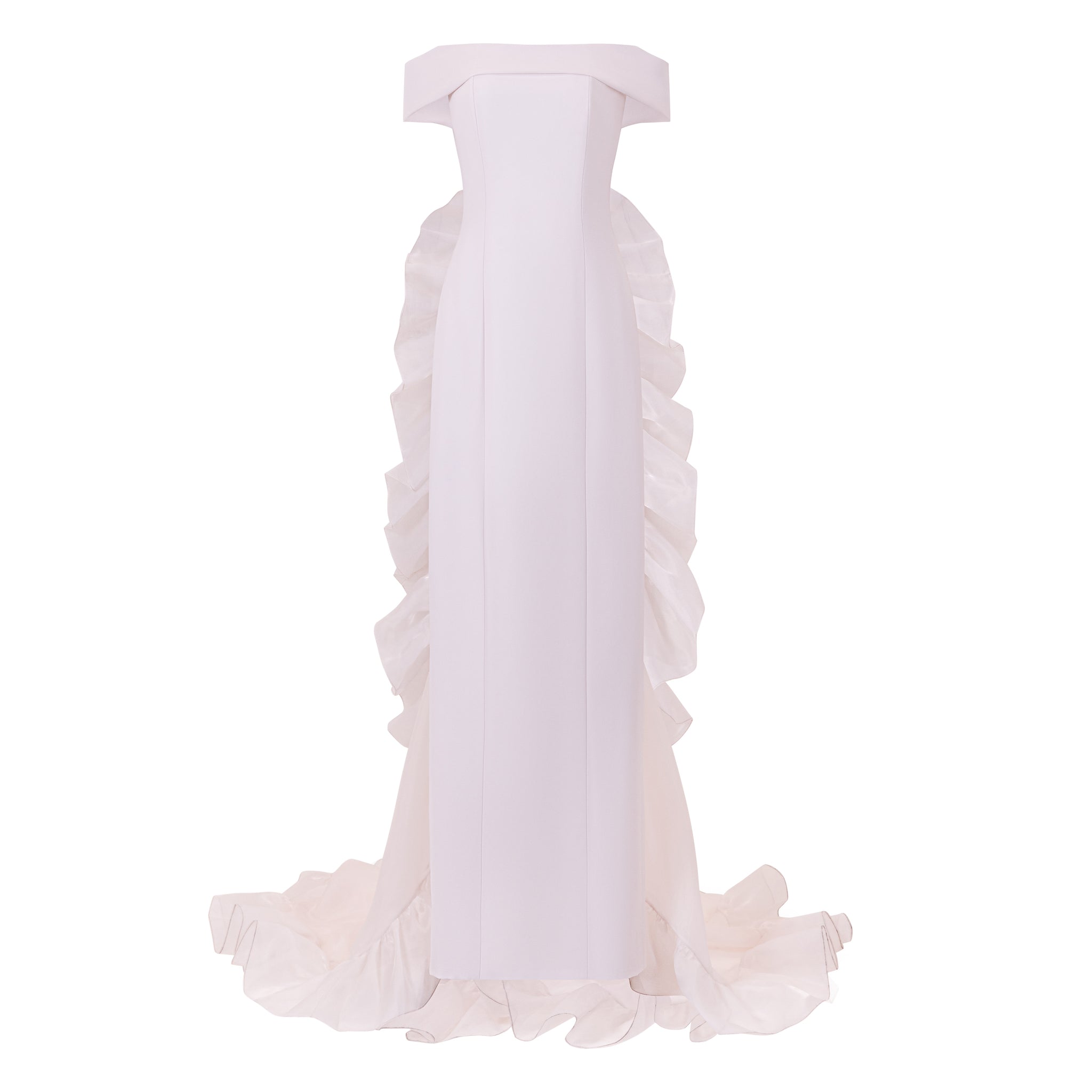 Strapless Off-shoulder Gown With Ruched Organza Train