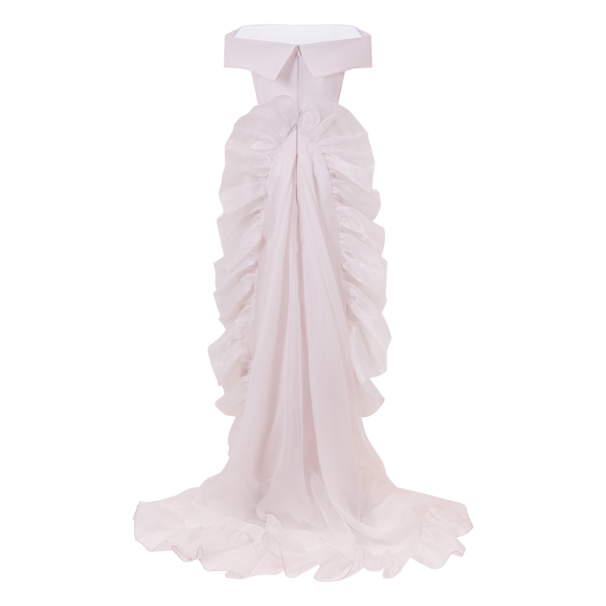 Strapless Off-shoulder Gown With Ruched Organza Train