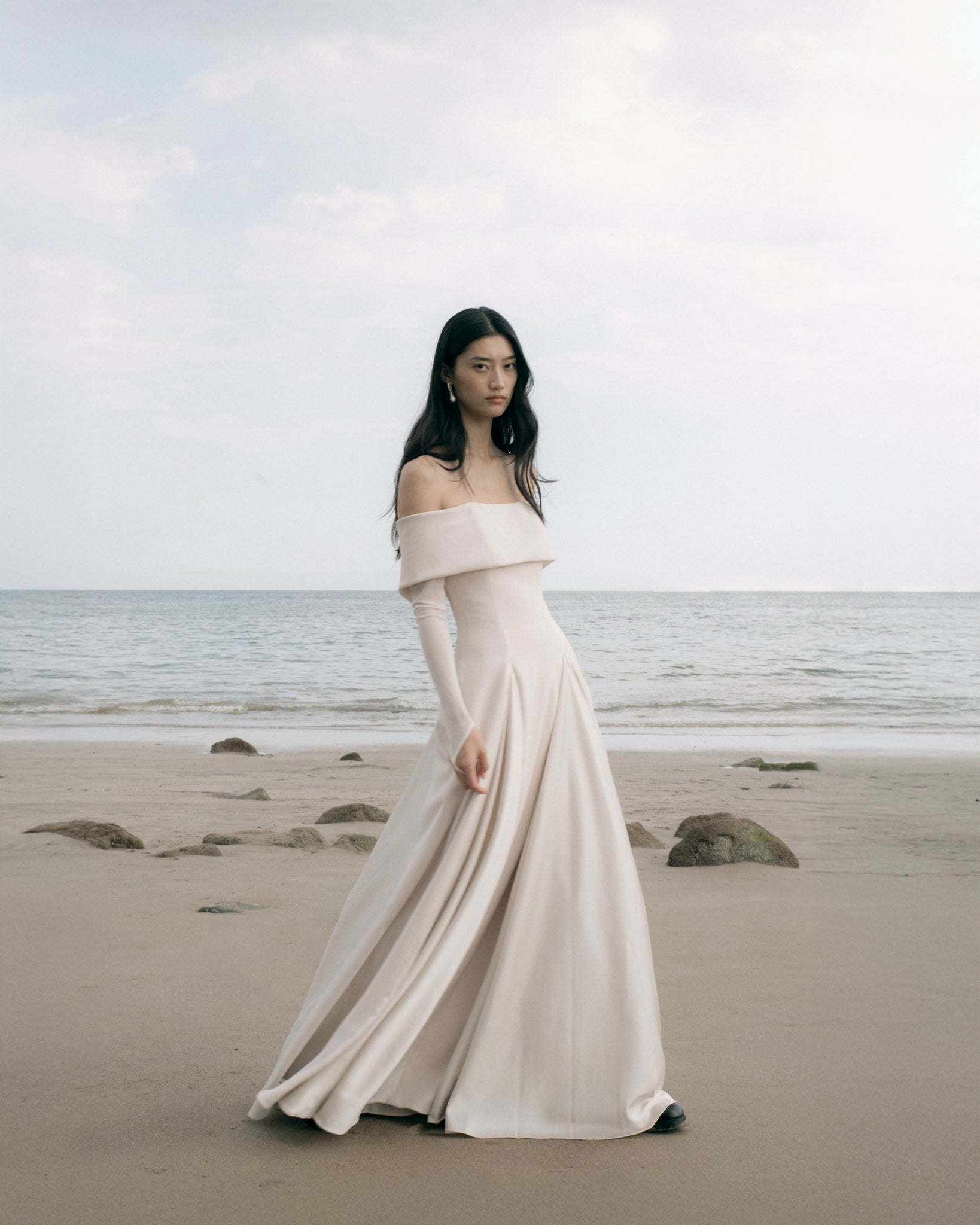 crepe off shoulder dress Madeline Scuba Crepe Off The Shoulder Dress