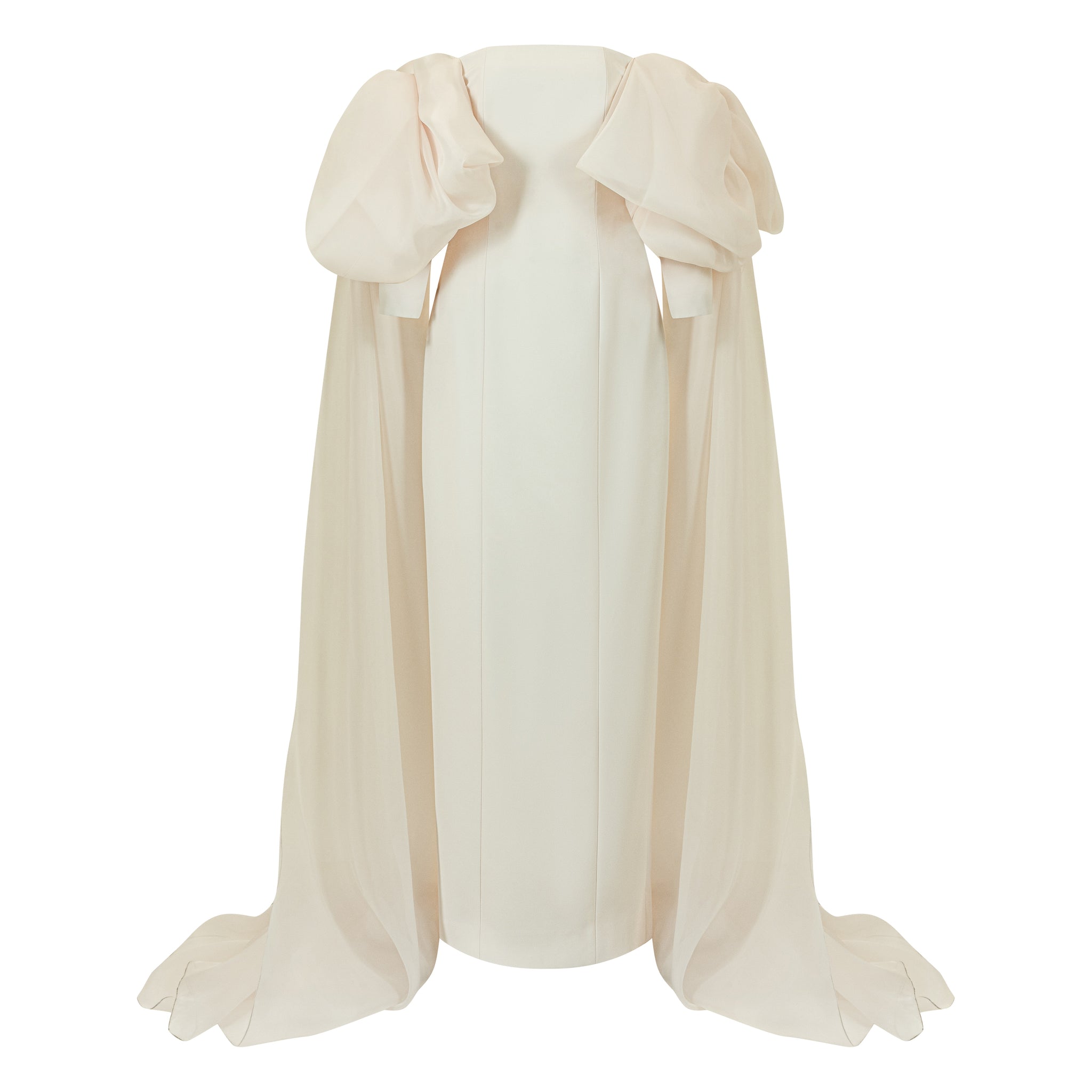 Off-shoulder Crepe Gown With Large Organza Bow At Shoulder