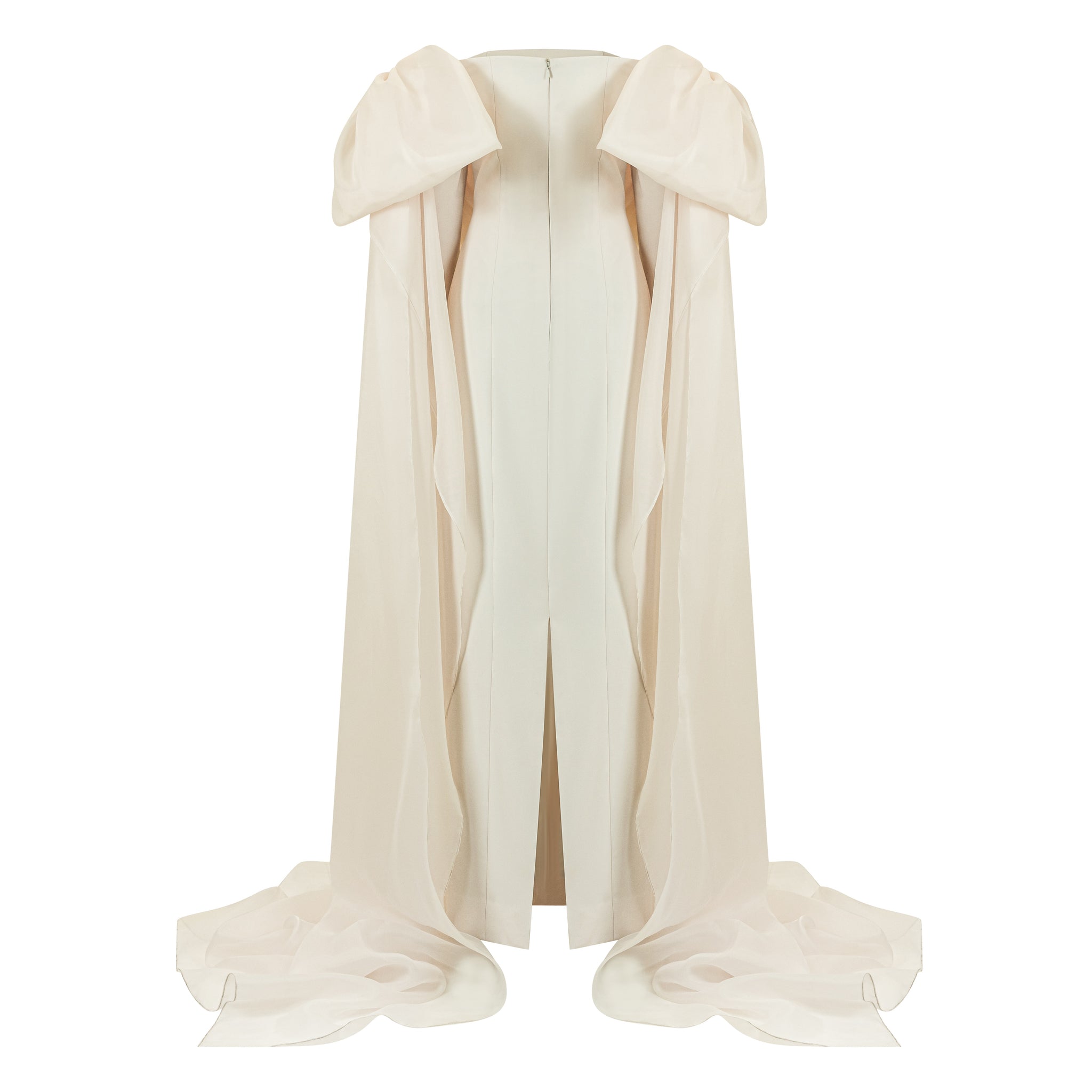 Off-shoulder Crepe Gown With Large Organza Bow At Shoulder