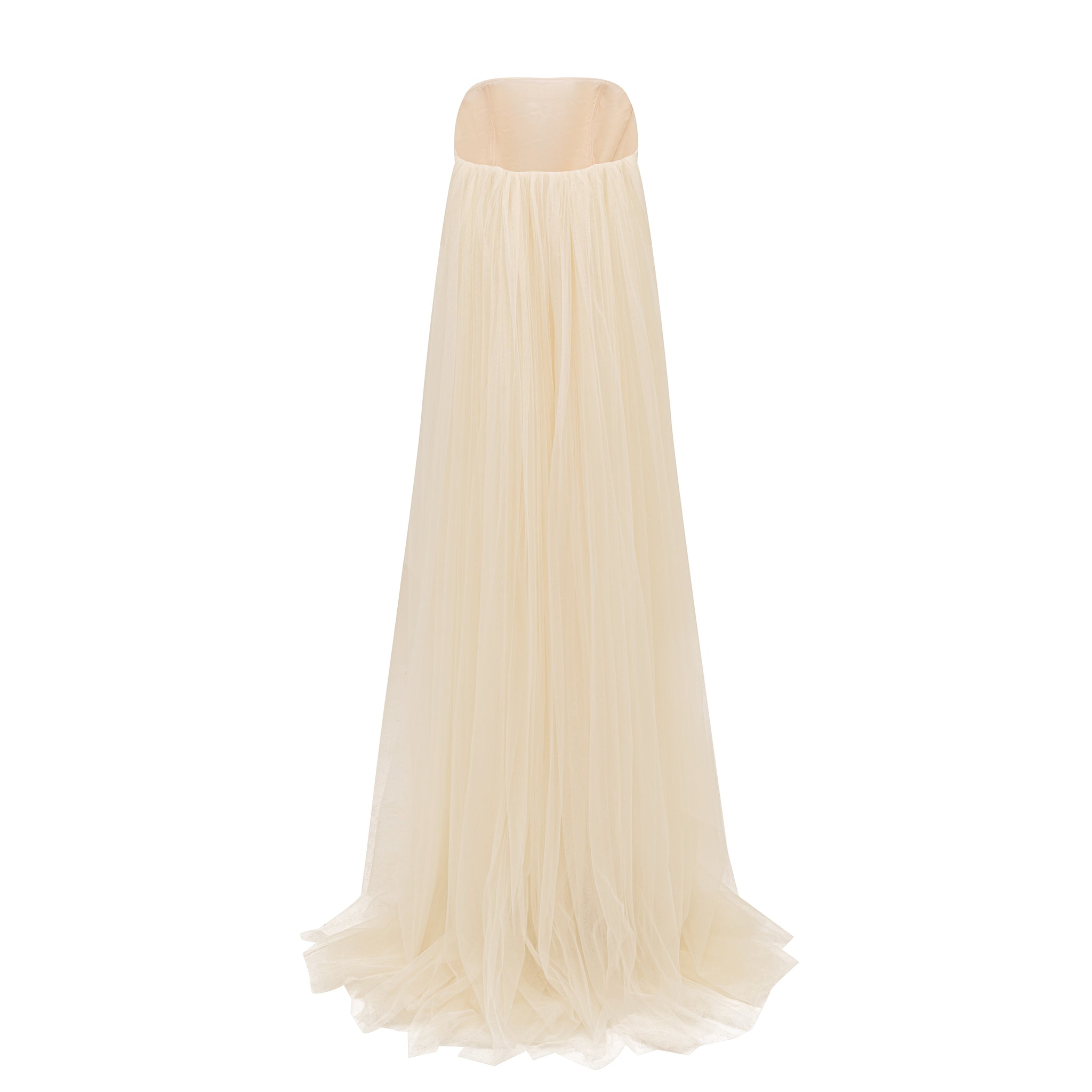 Strapless Crepe Gown with Tulle Train
