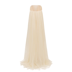 Strapless Crepe Gown with Tulle Train
