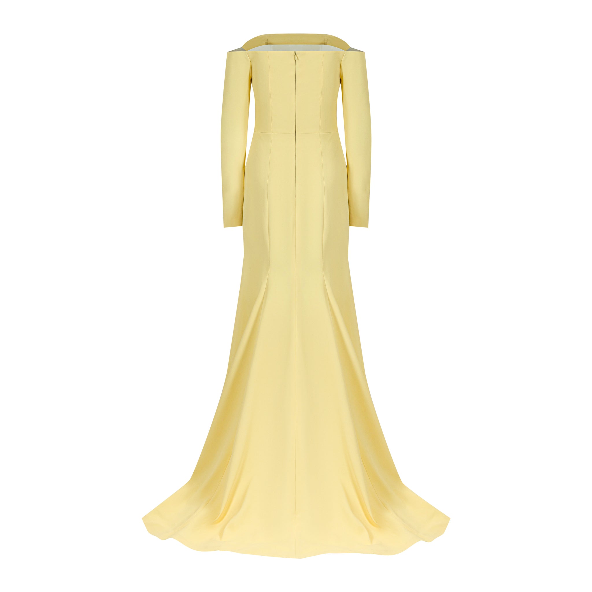 Off-Shoulder Mermaid Crepe Gown With Structured Neckline