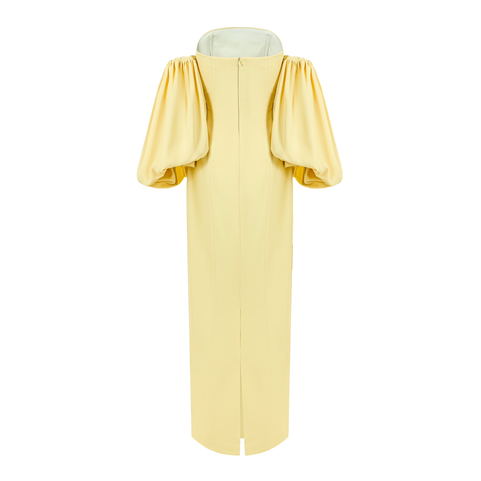 Off-Shoulder Crepe Skinny Gown With Balloon Sleeve