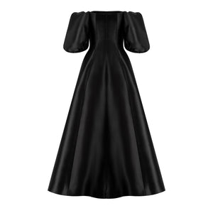 Off-shoulder Puff Sleeve A line Mikado Gown