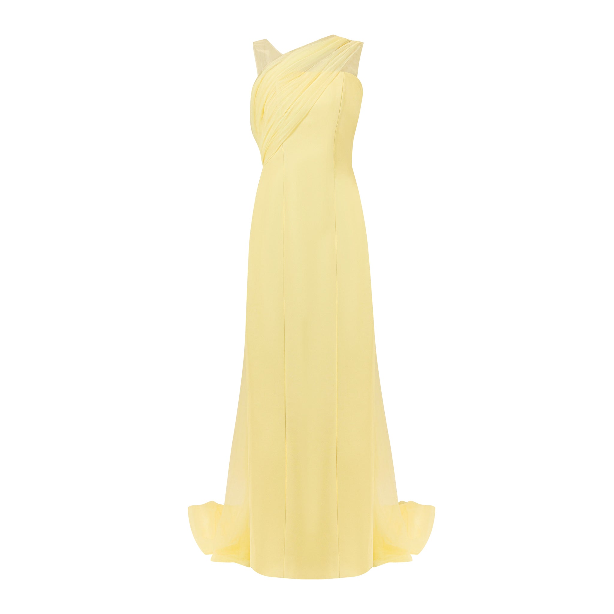 Sleeveless Gown With Asymmetric Tulle Drape