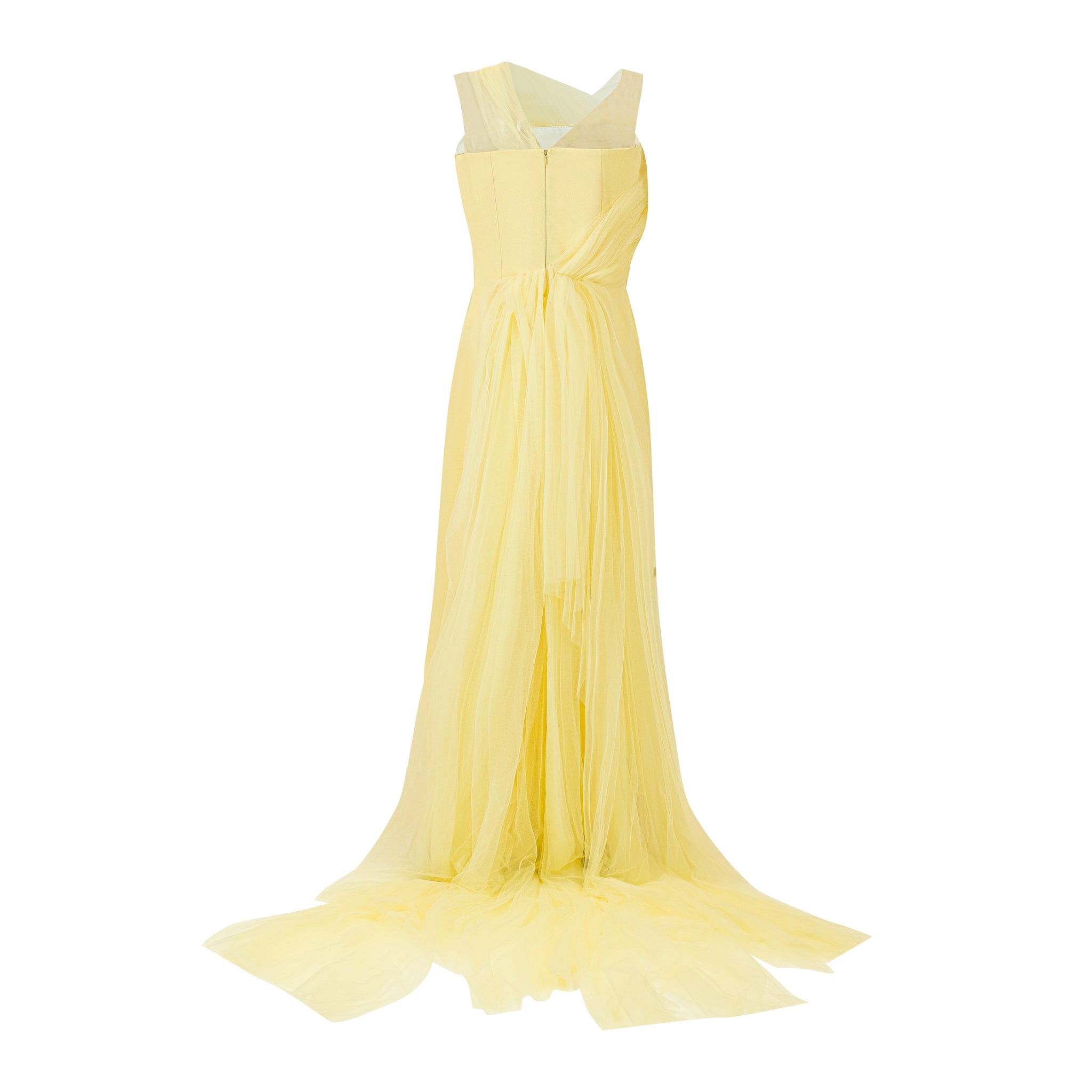 Sleeveless Gown With Asymmetric Tulle Drape