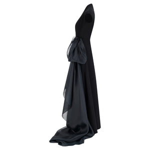 Cap Sleeve Mikado A Line Gown with Organza Drape