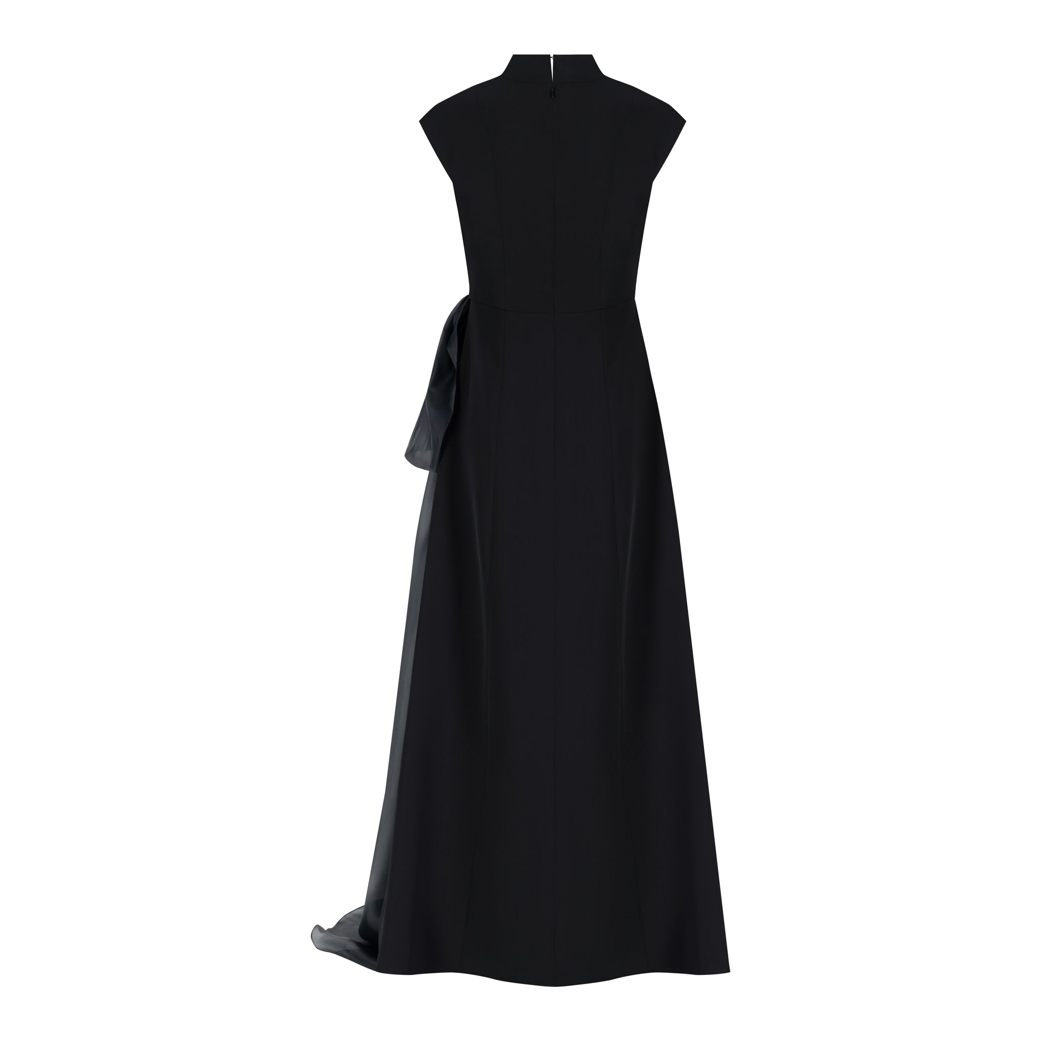 Cap Sleeve Mikado A Line Gown with Organza Drape