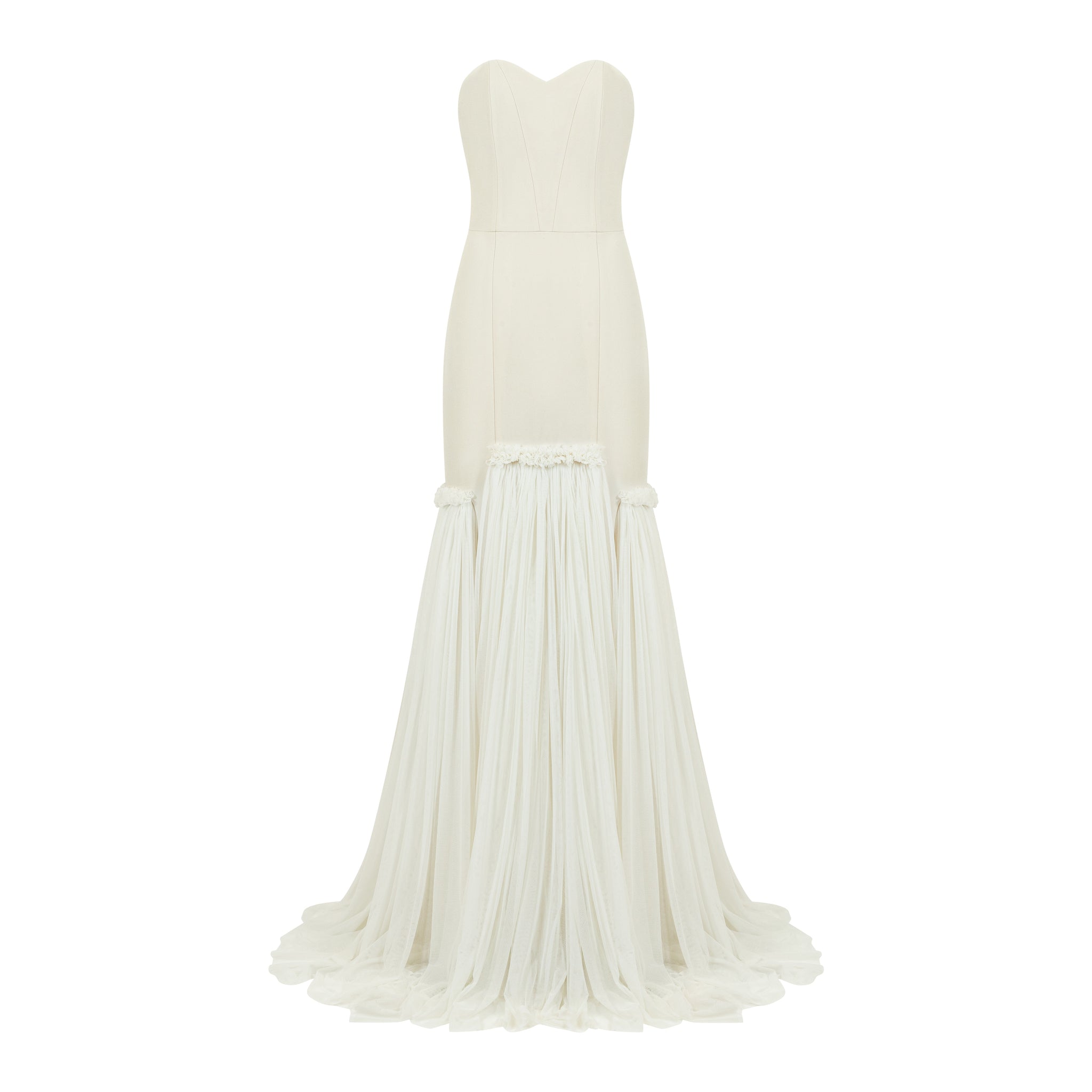 Strapless Crepe Gown With Gathered Soft Tulle Train