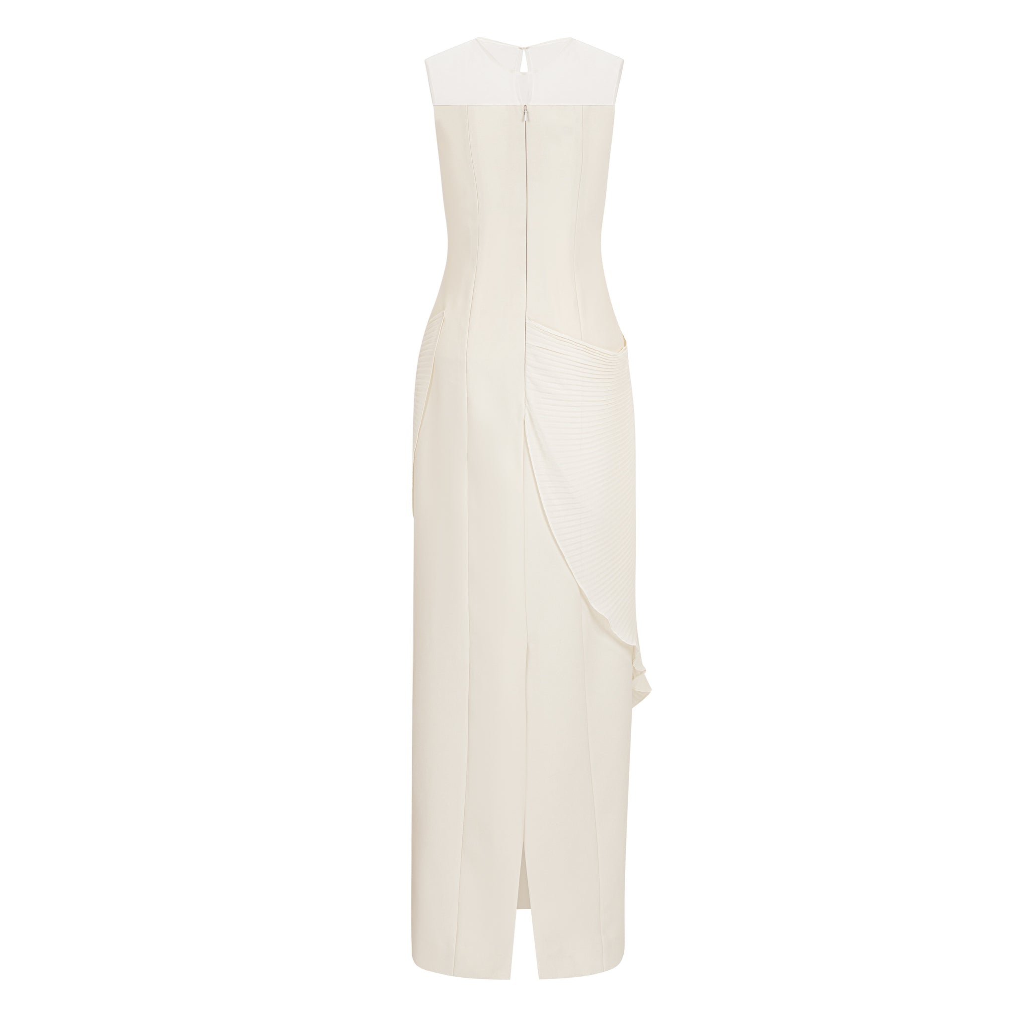 Sleeveless Crepe Gown And Pleated Applique Drape