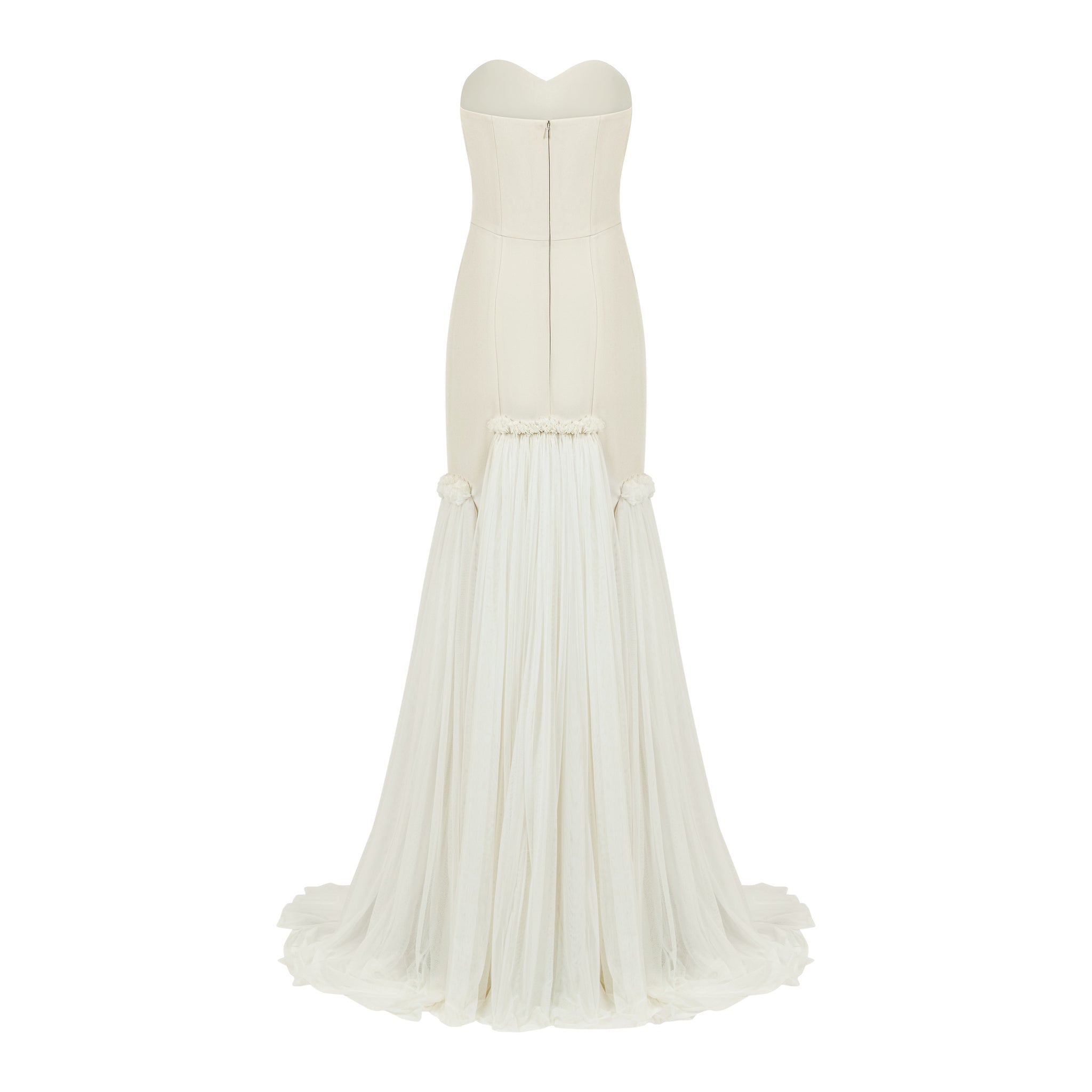 Strapless Crepe Gown With Gathered Soft Tulle Train