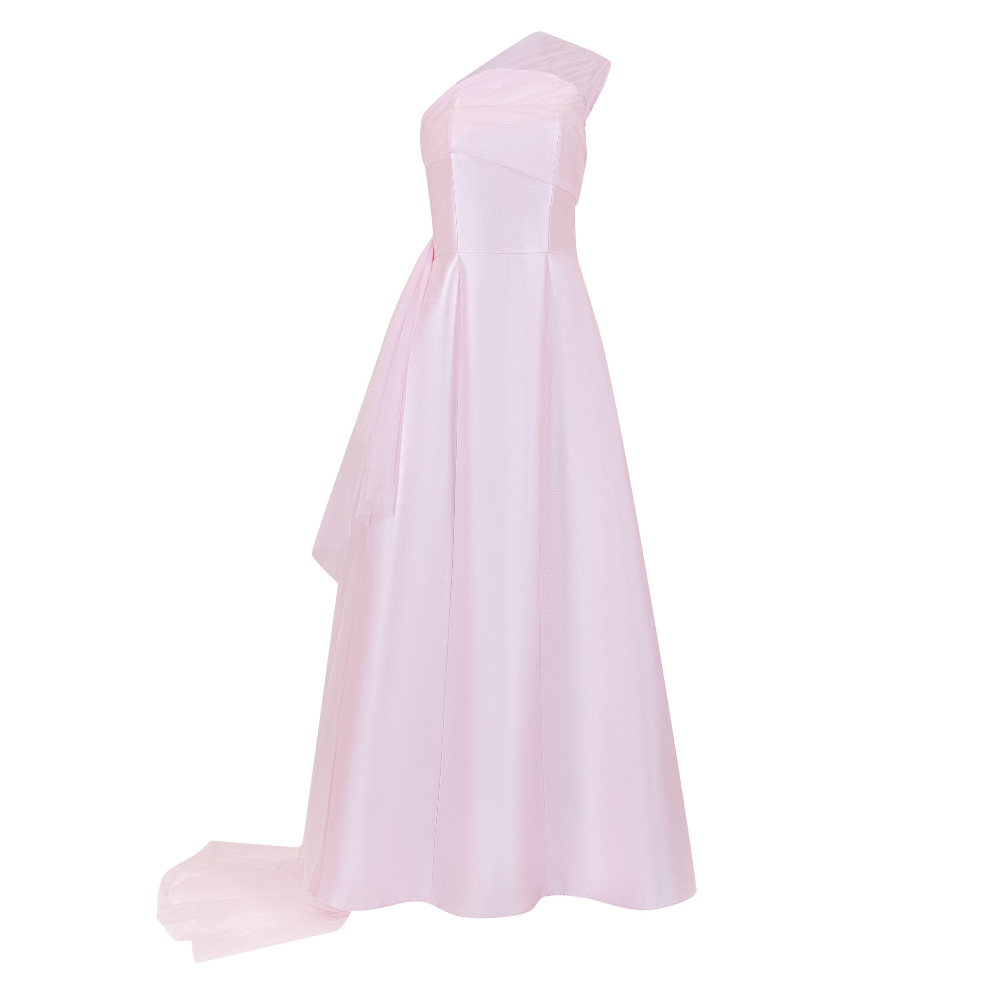 Sleeveless Mikado Gown With Tulle Side Drape