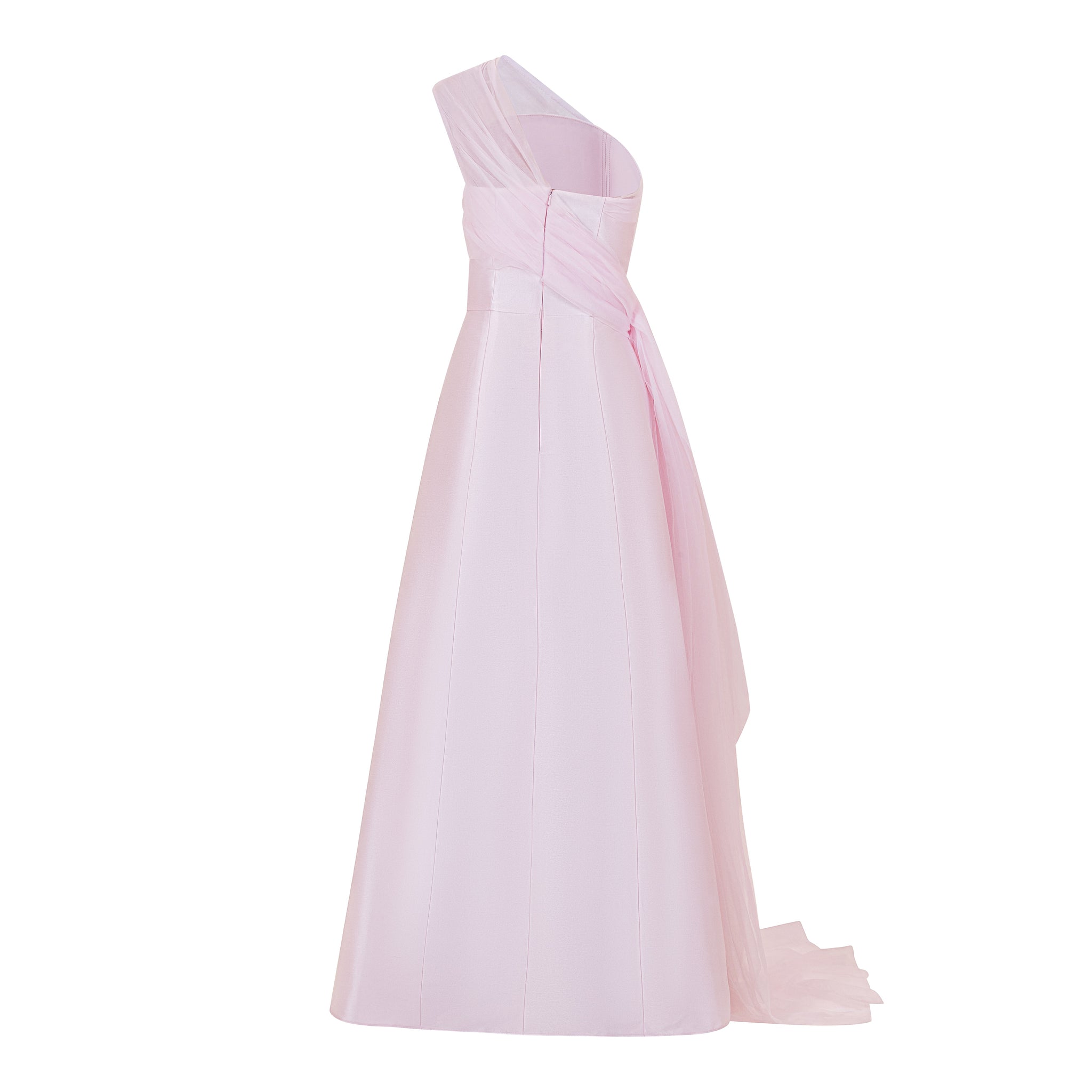 Sleeveless Mikado Gown With Tulle Side Drape