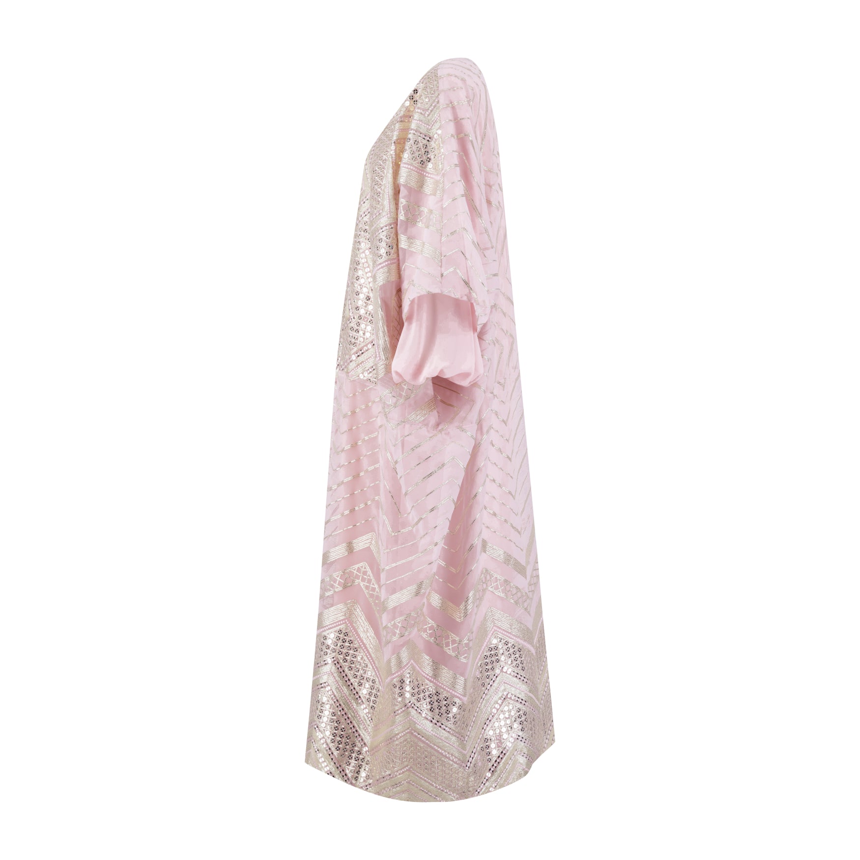 Pink Embroidered chiffon bisht with dress