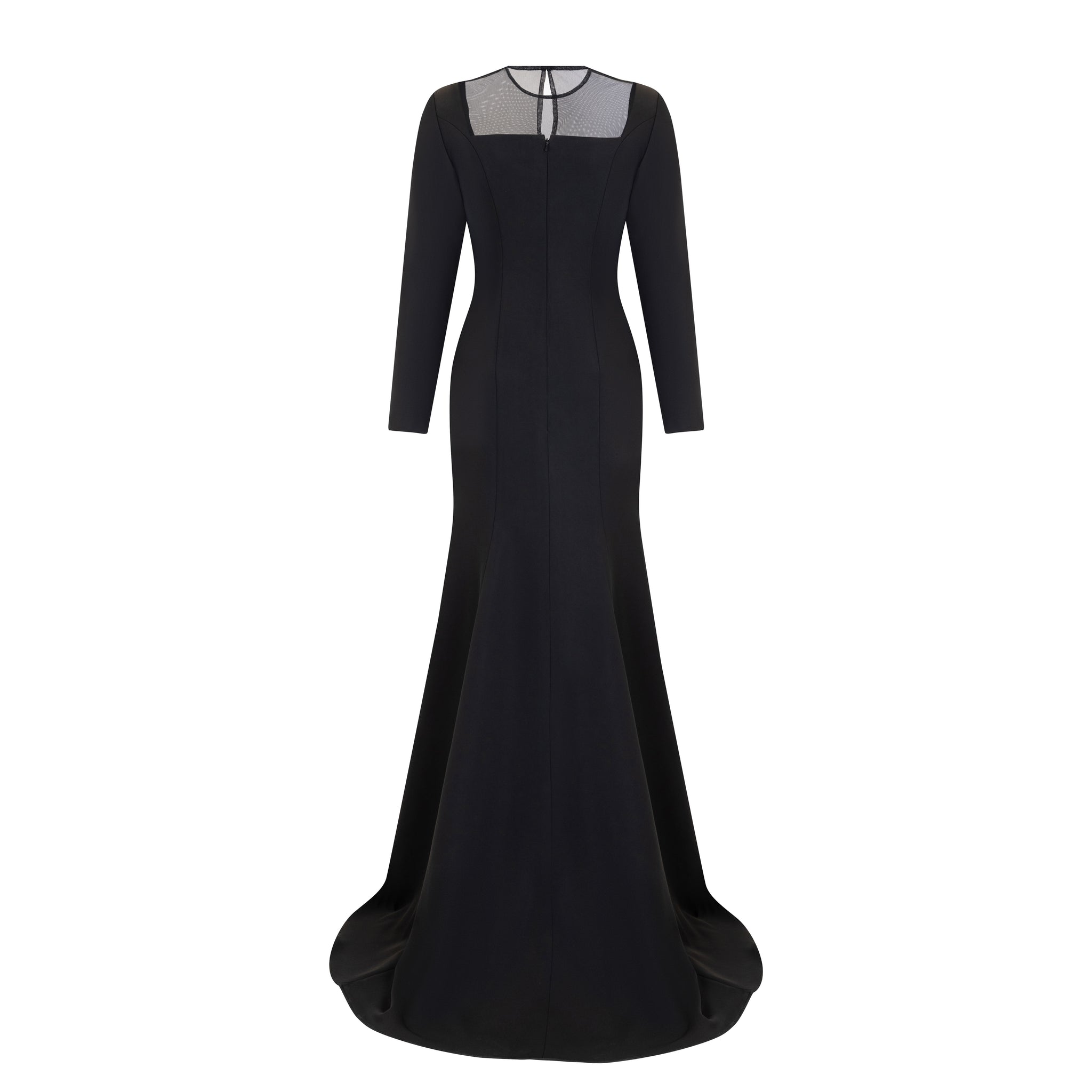 Long Sleeve Illusion Neckline Mermaid Gown