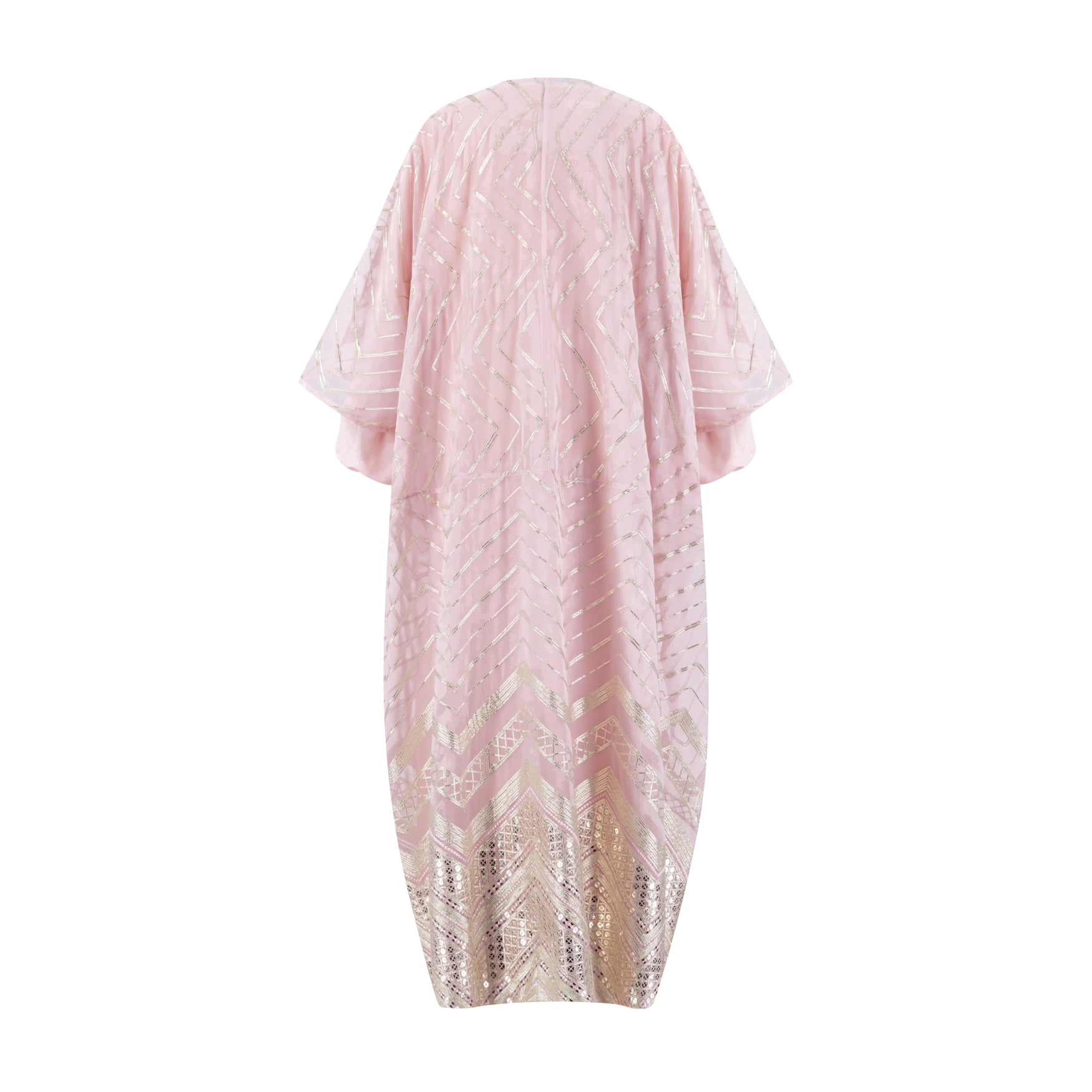 Pink Embroidered chiffon bisht with dress
