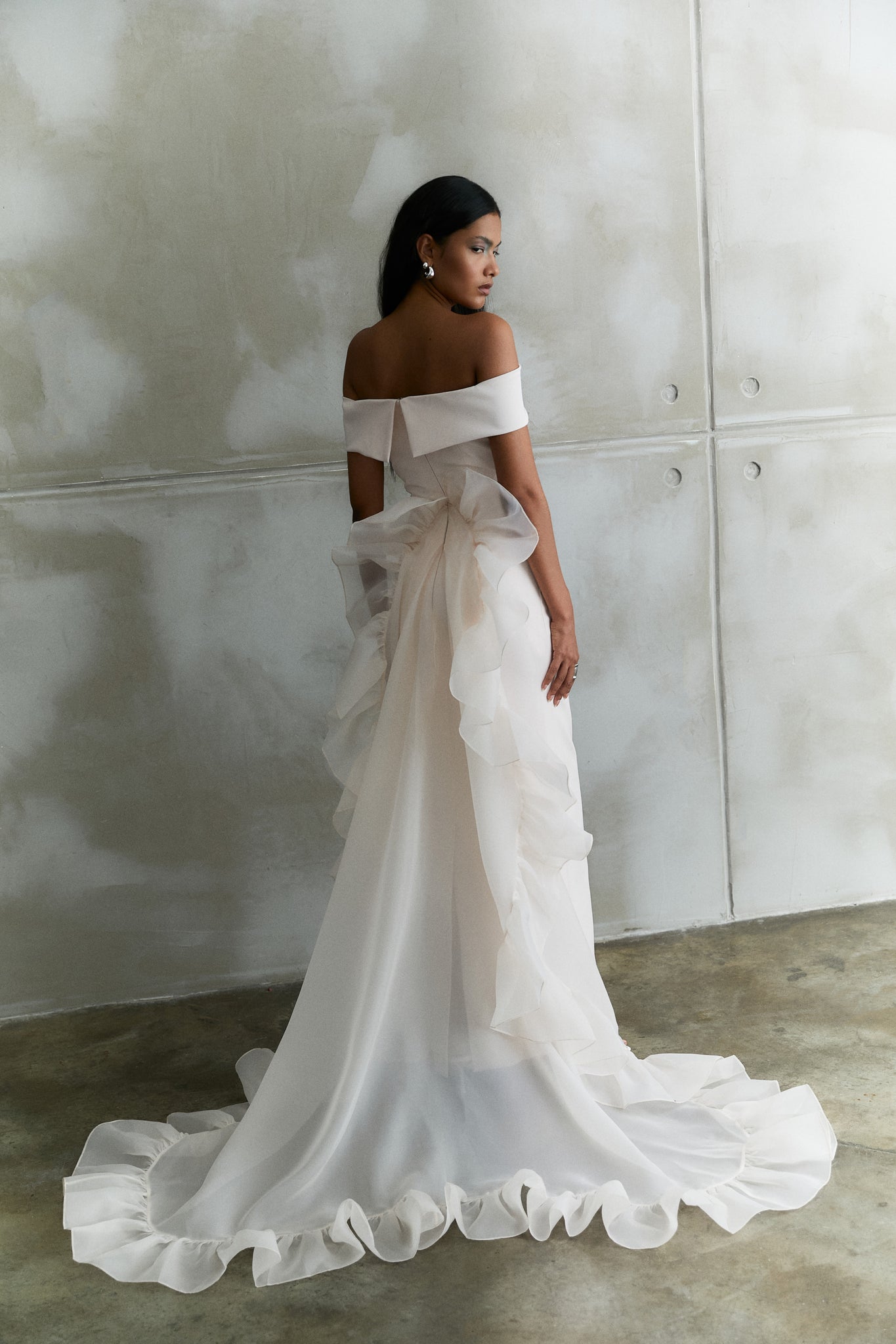 ruched organza wedding dress Ivory Organza Cascading Ruffled Ball Gown Wedding Dress
