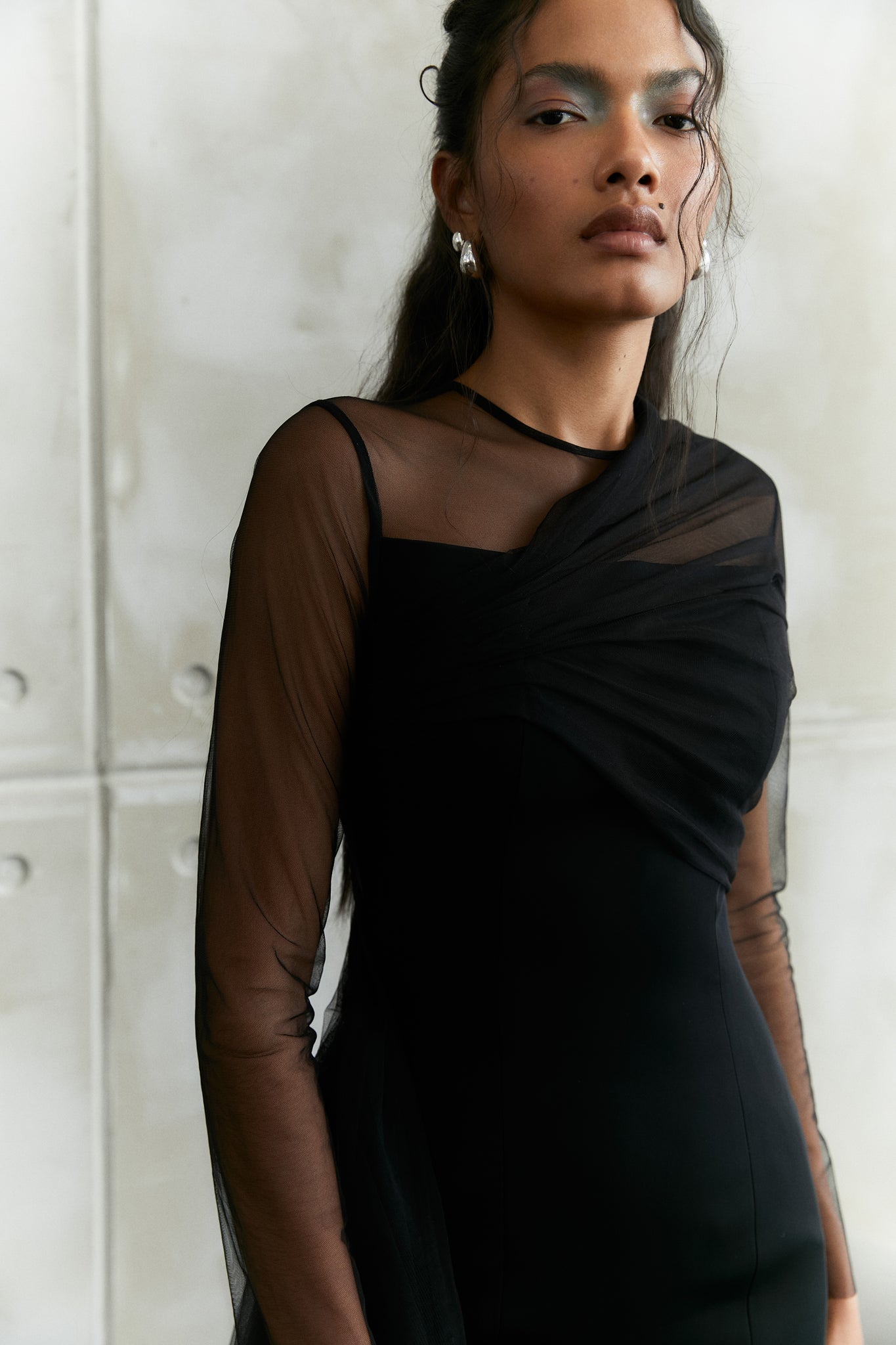 black illusion dress long sleeve Papilio Long sleeve evening dress with button up illusion neckline