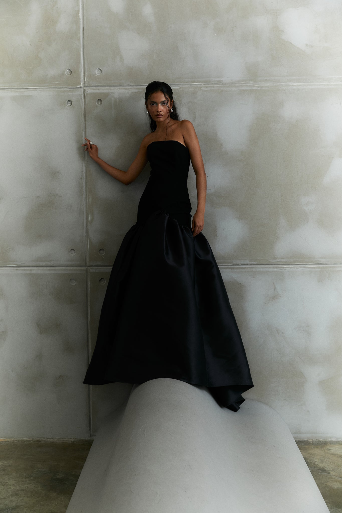 Strapless Gown With Large  Mikado Trumpet Train