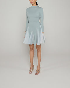 High neck long sleeve mini dress with organza inserts