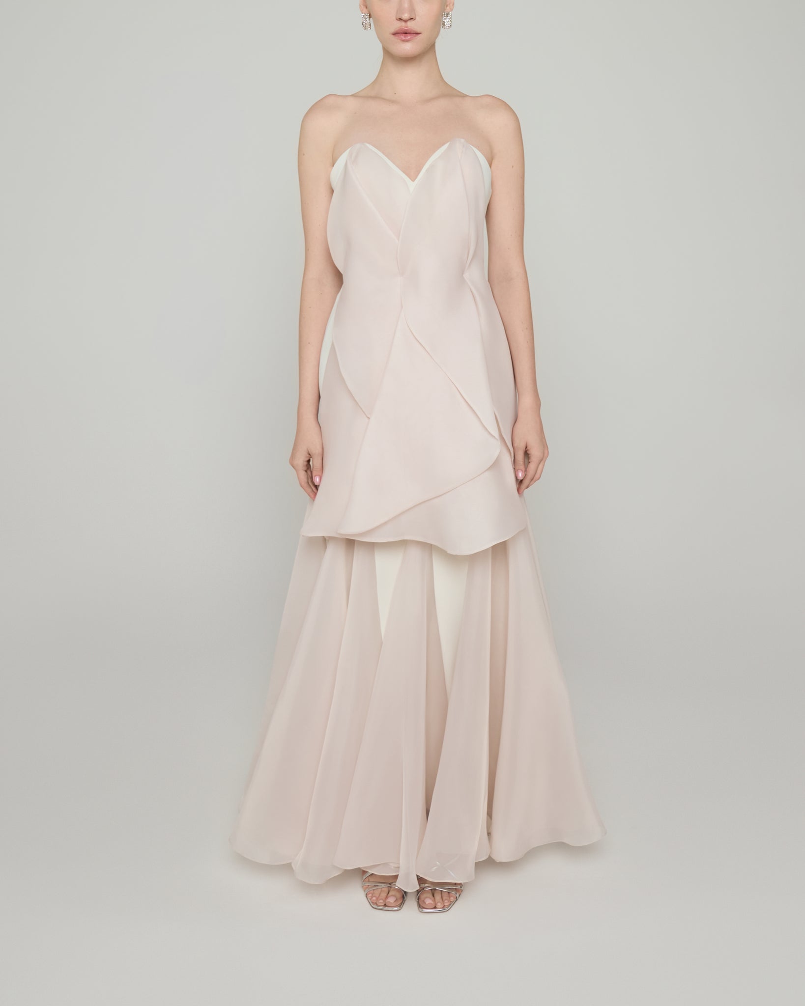 Strapless organza and crepe ball gown