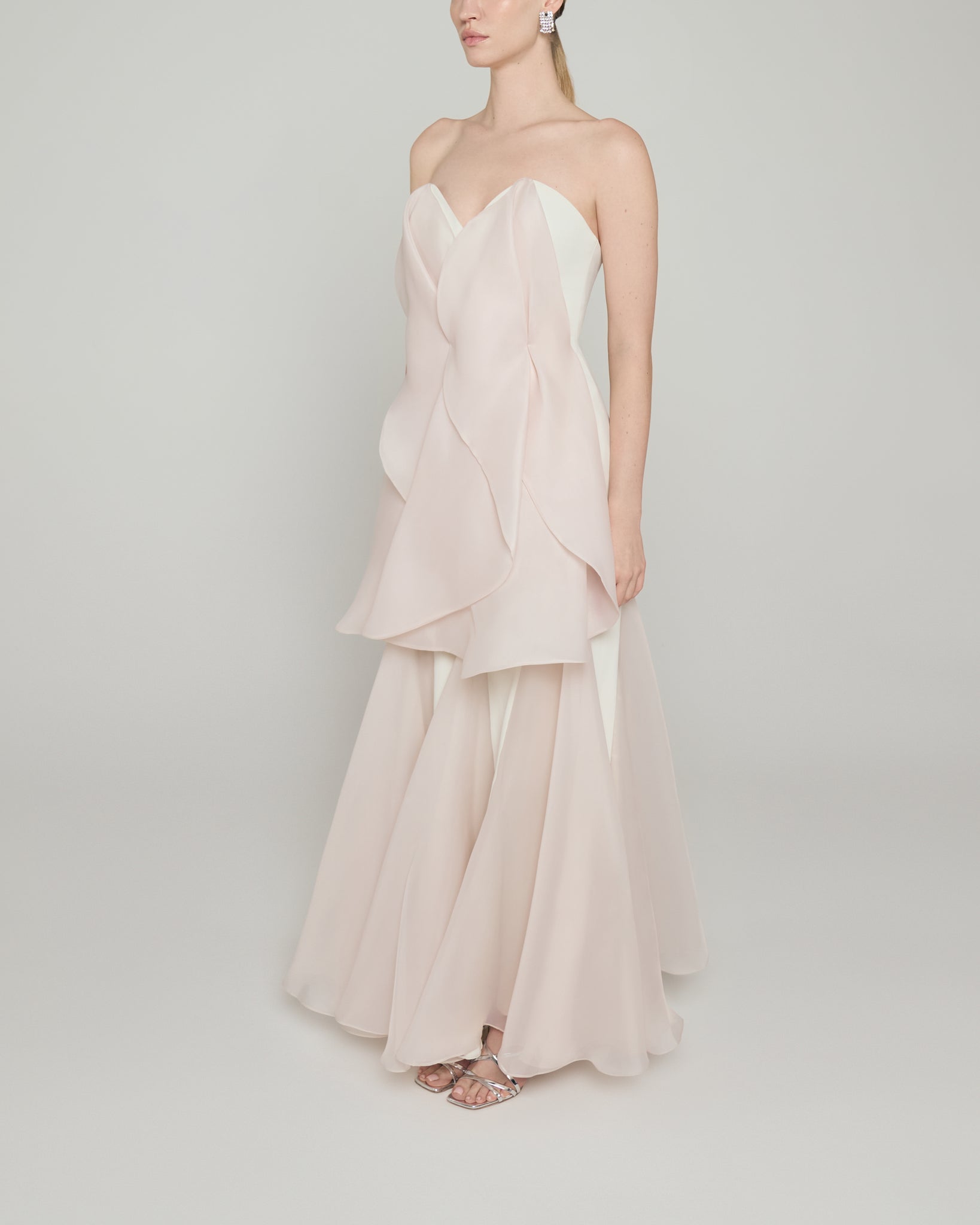 Strapless organza and crepe ball gown