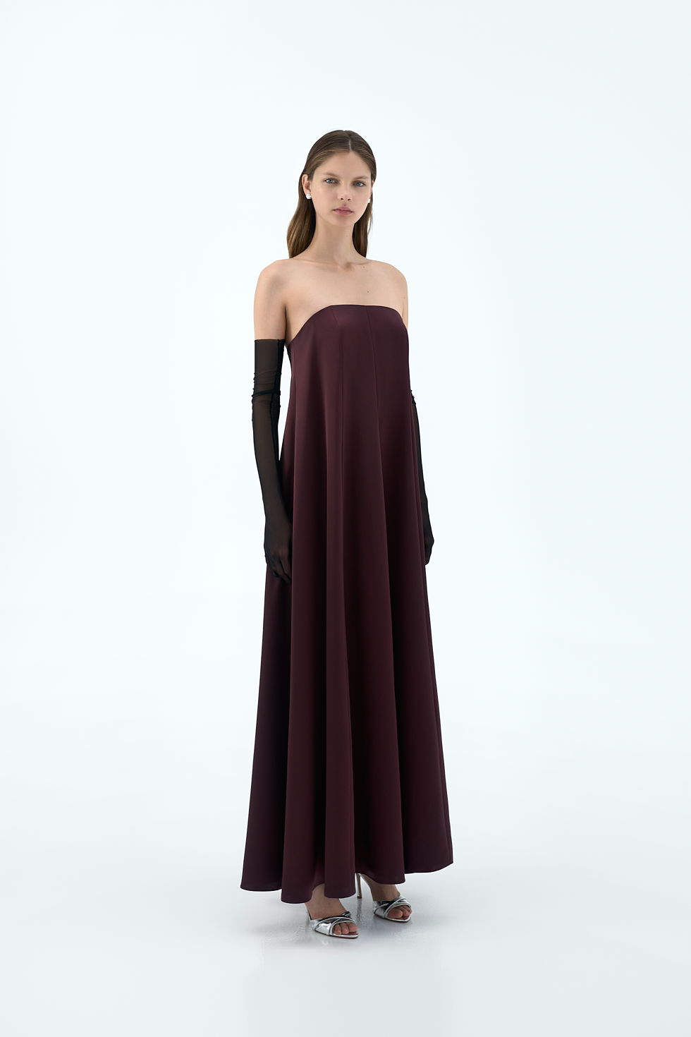 Trapeze Strapless Dress with Internal Corset and Stretch Gloves Bazza Alzouman Trapeze Strapless Dress with Internal Corset and Stretch Gloves Bazza Alzouman